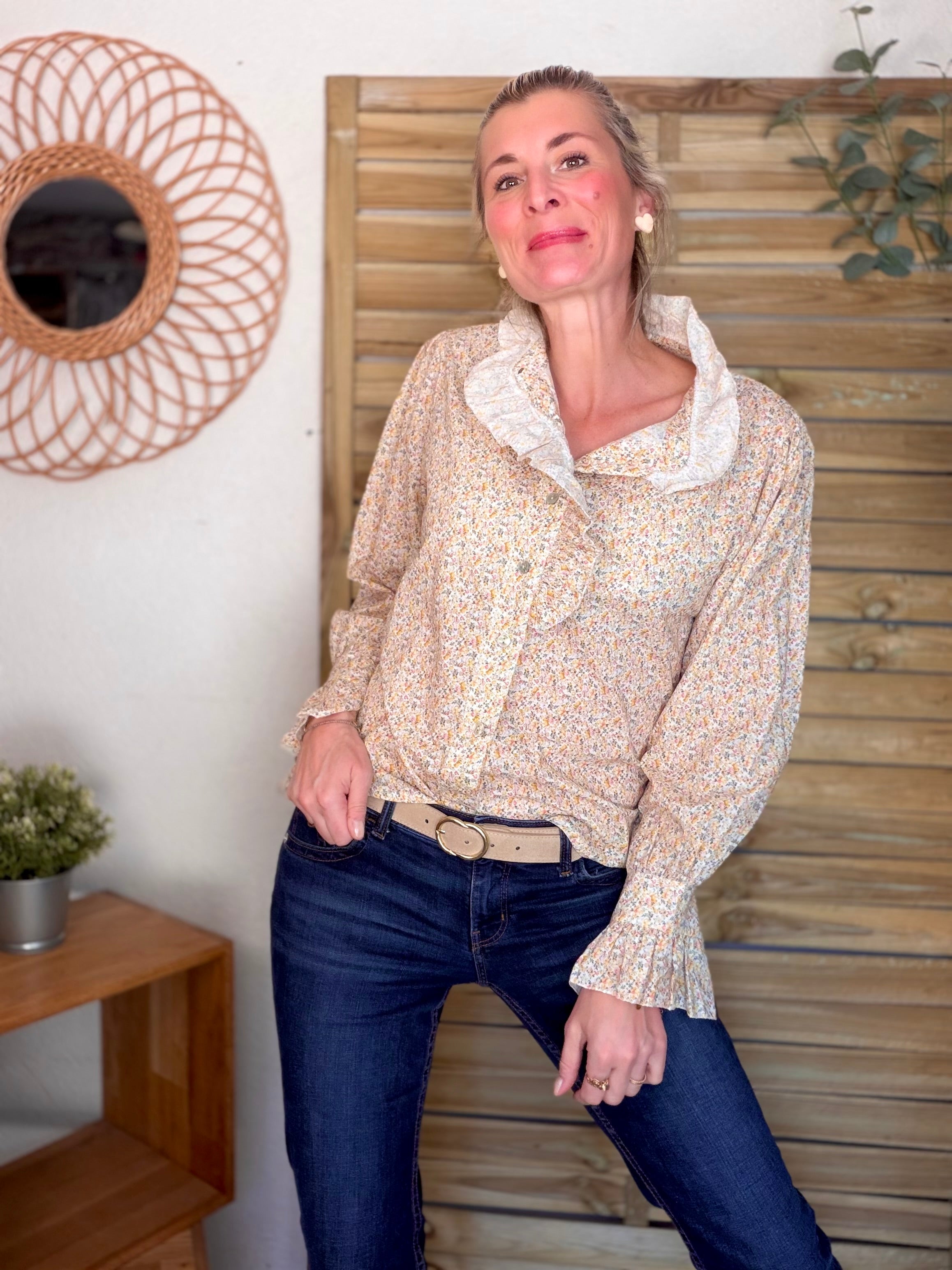 Chemise imprimée Liberty col volanté HÉLOÏSE - Jaune