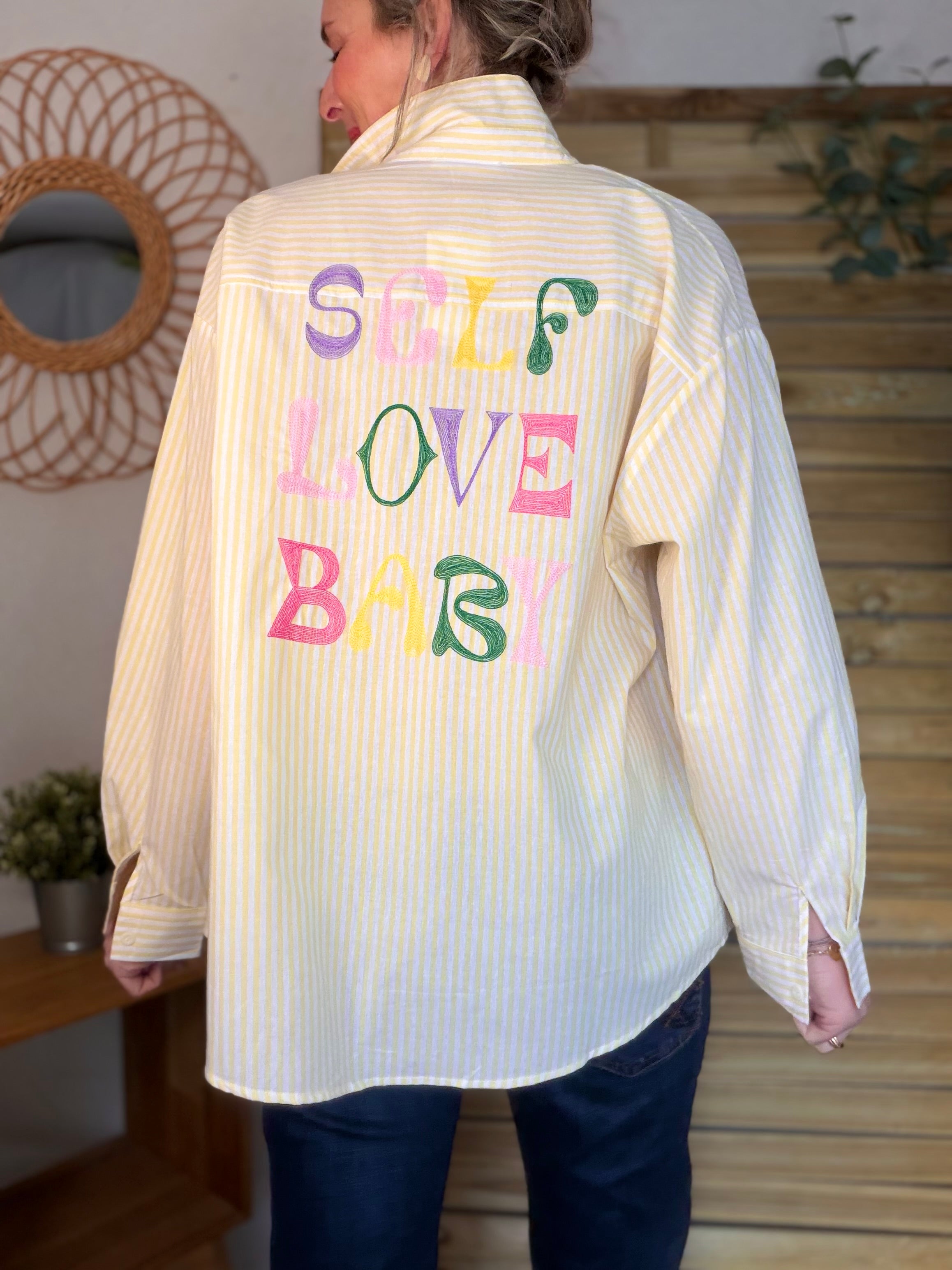 Chemise jaune rayée brodée SELF LOVE BABY - VITA