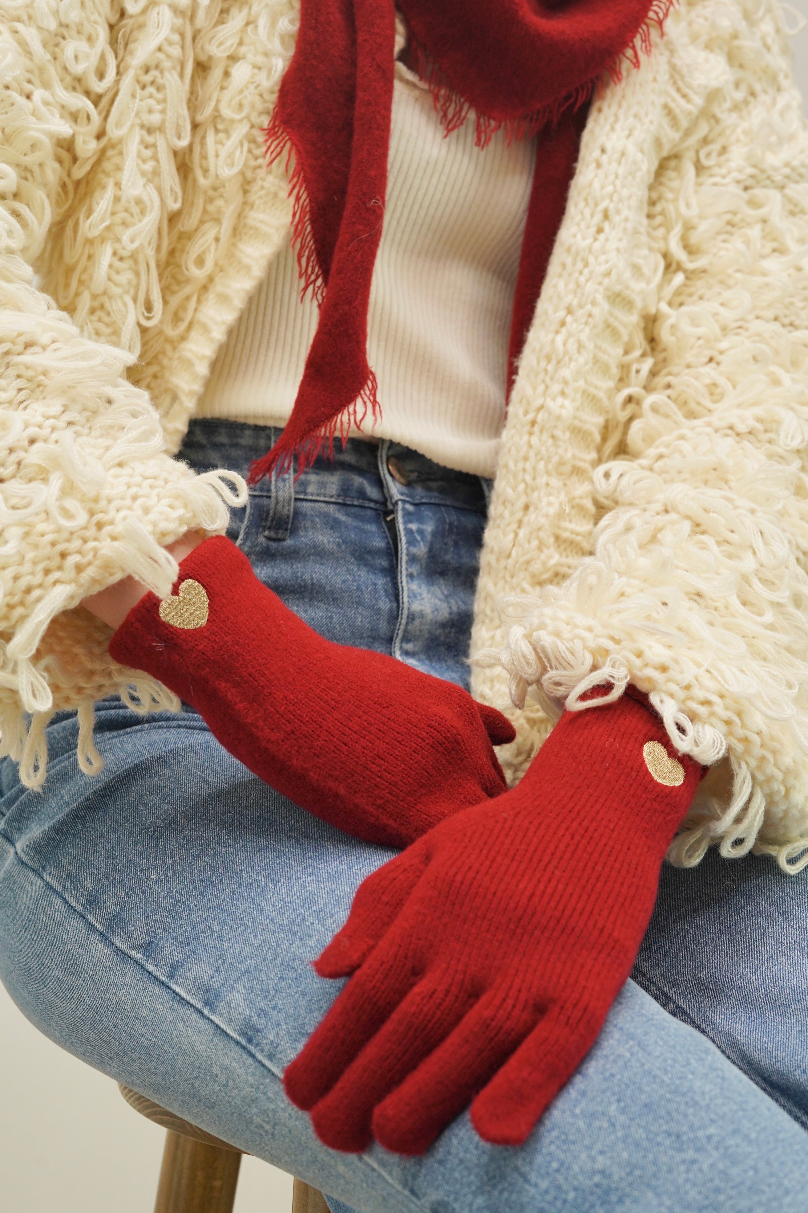 Gants CHLOÉ avec coeur doré brodé 💛 et ouverture index et pouce 👌🏼