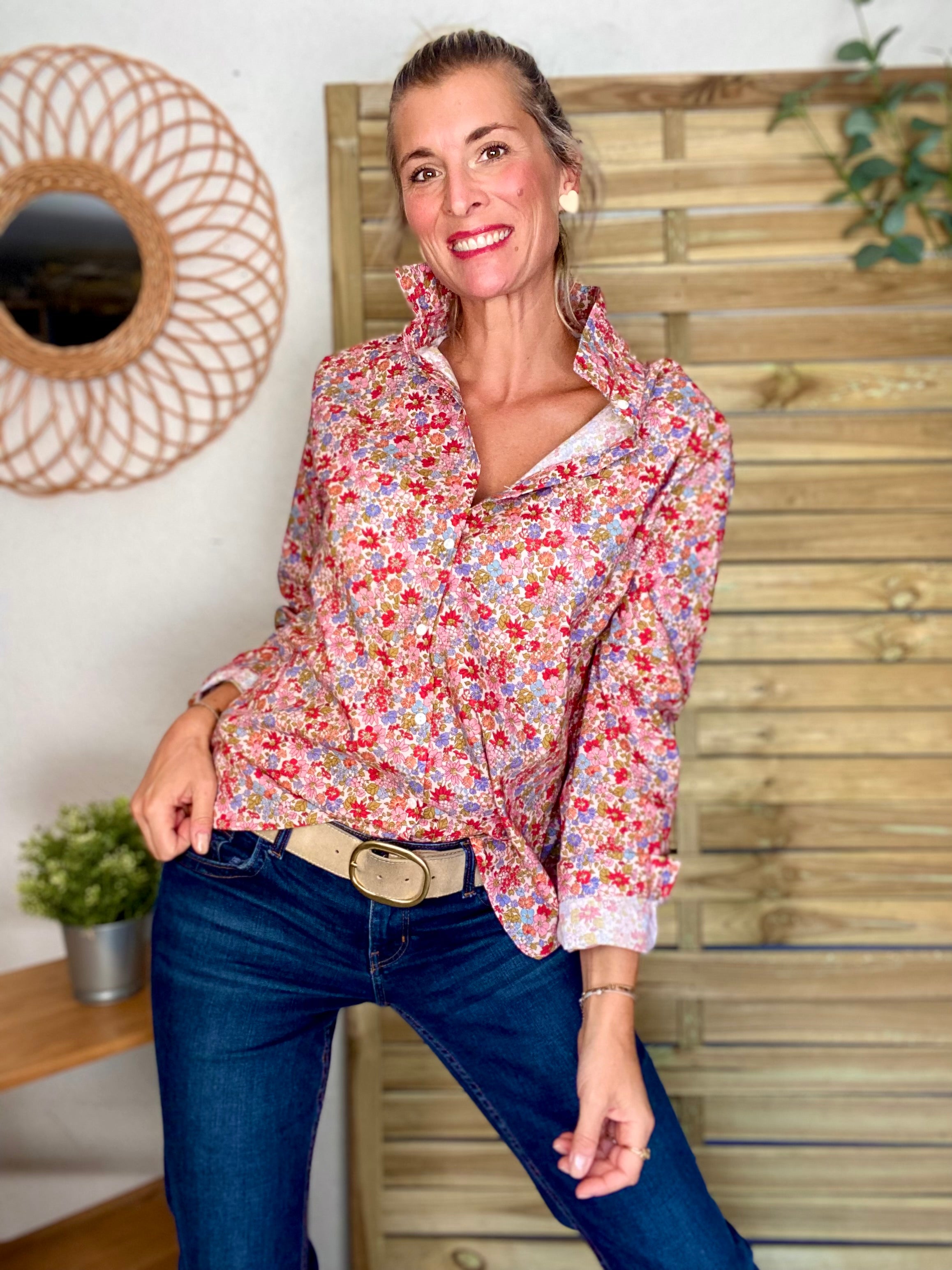 Chemise en coton imprimé Liberty 🌸 et coeur doré 💛 LISE