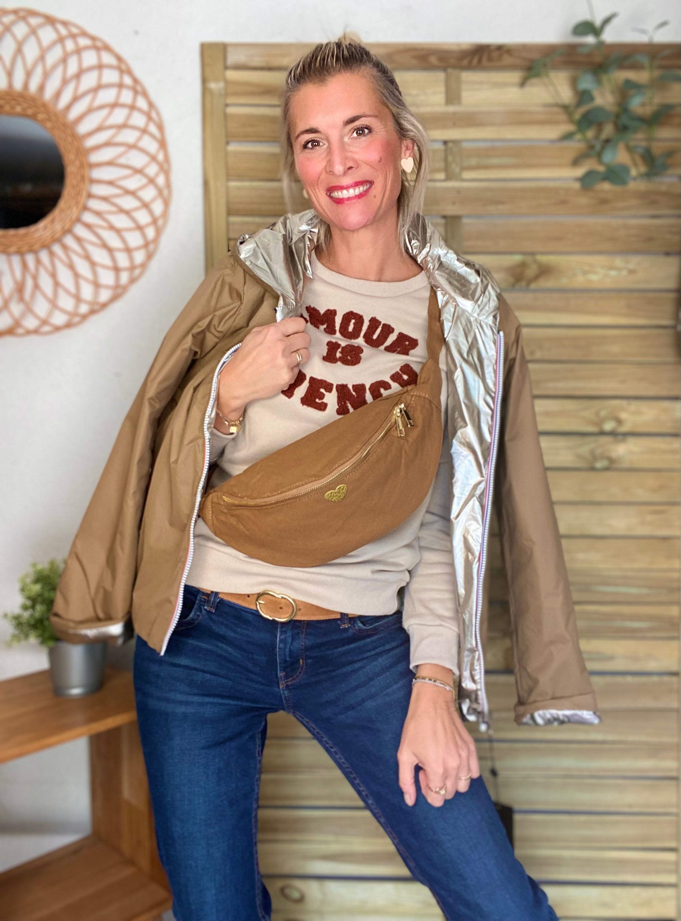 Sweat AMOUR IS FRENCH - OPHELIA - Beige / Terracotta