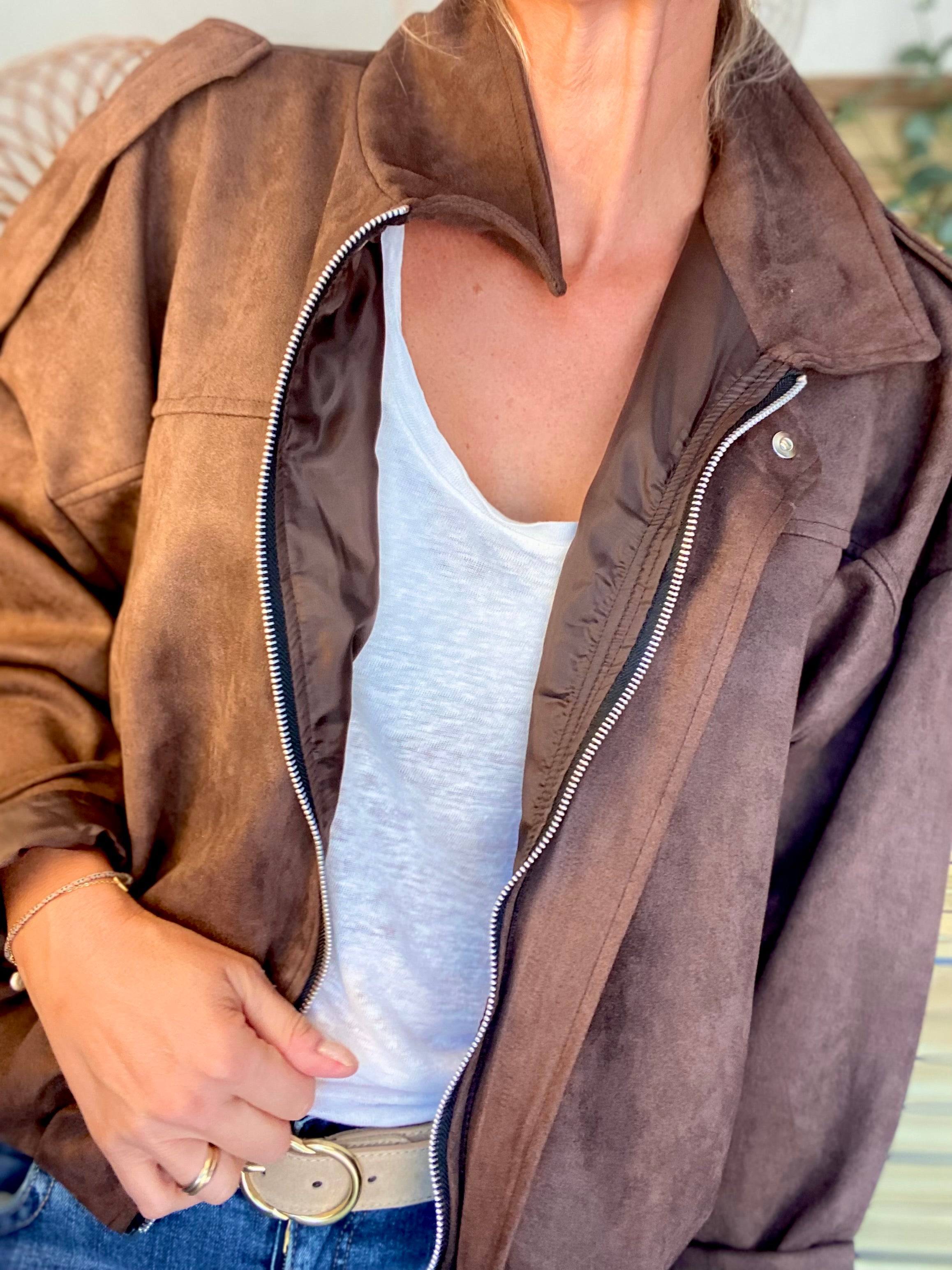 Veste oversize en suédine ISAAC - Chocolat