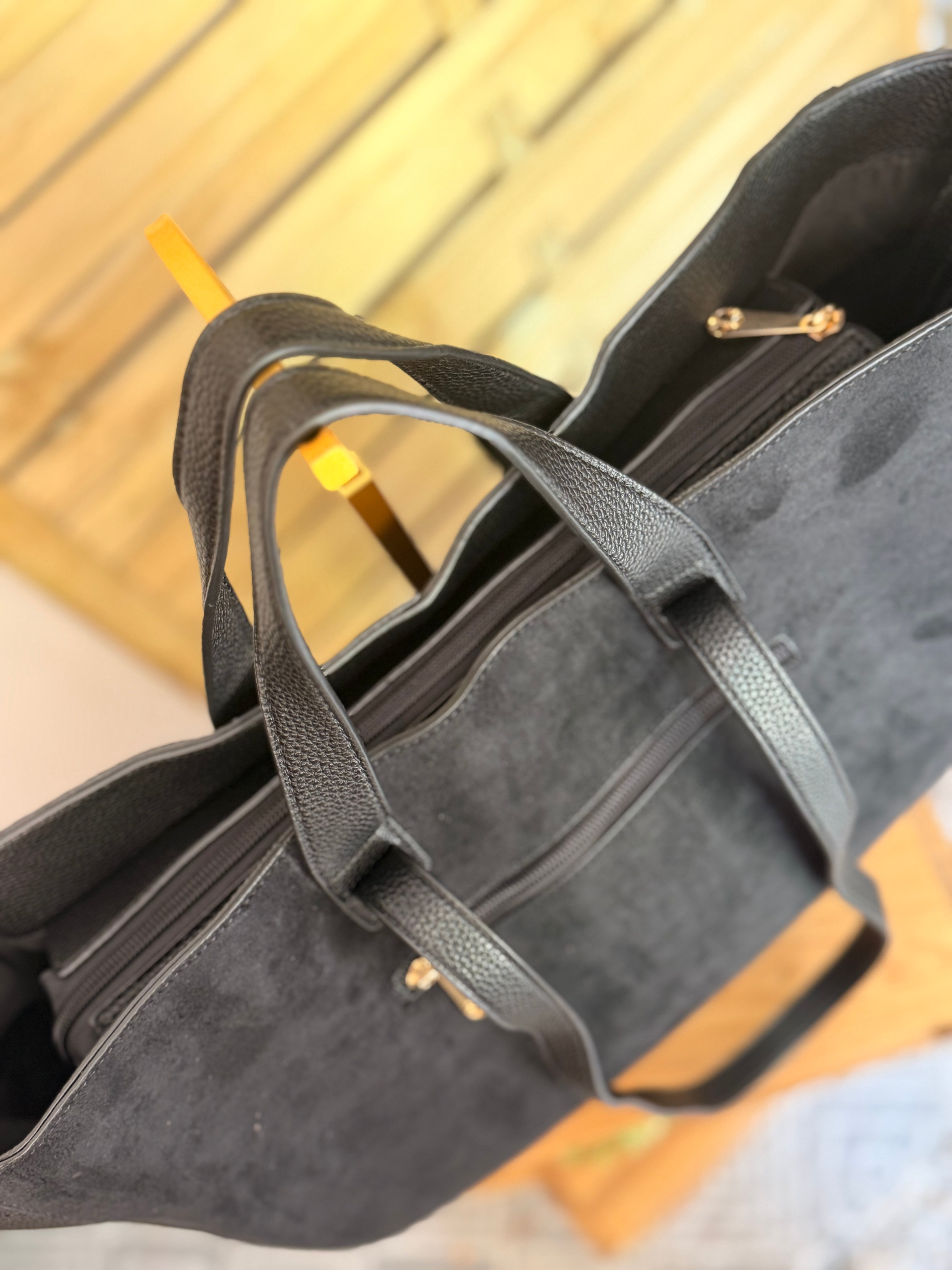 Grand Sac cabas 2 en 1 en simili daim - LAURÈNE Noir