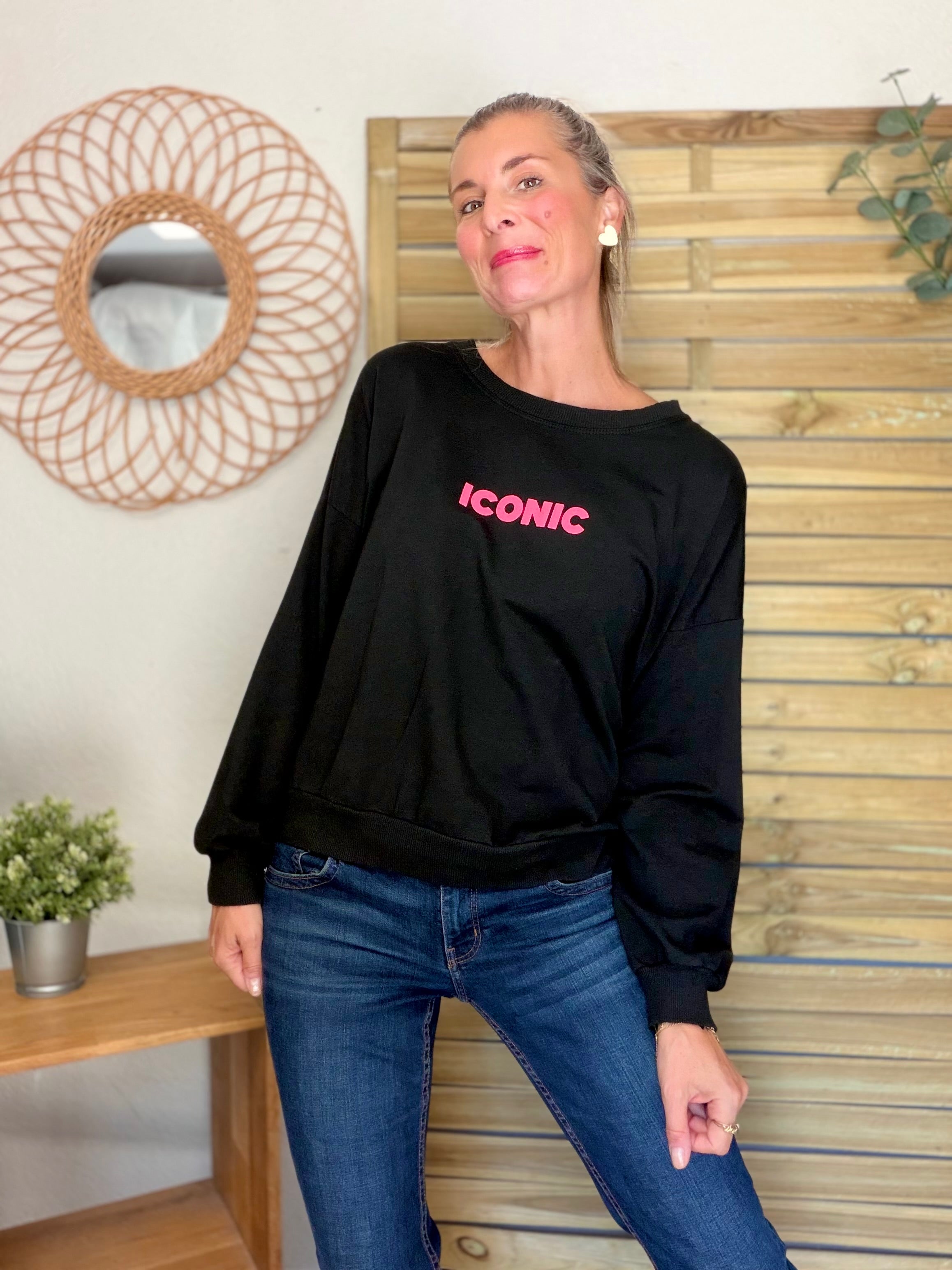 Sweat ICONIC léger 100% coton FAUSTINE Noir (taille 36 à 46)