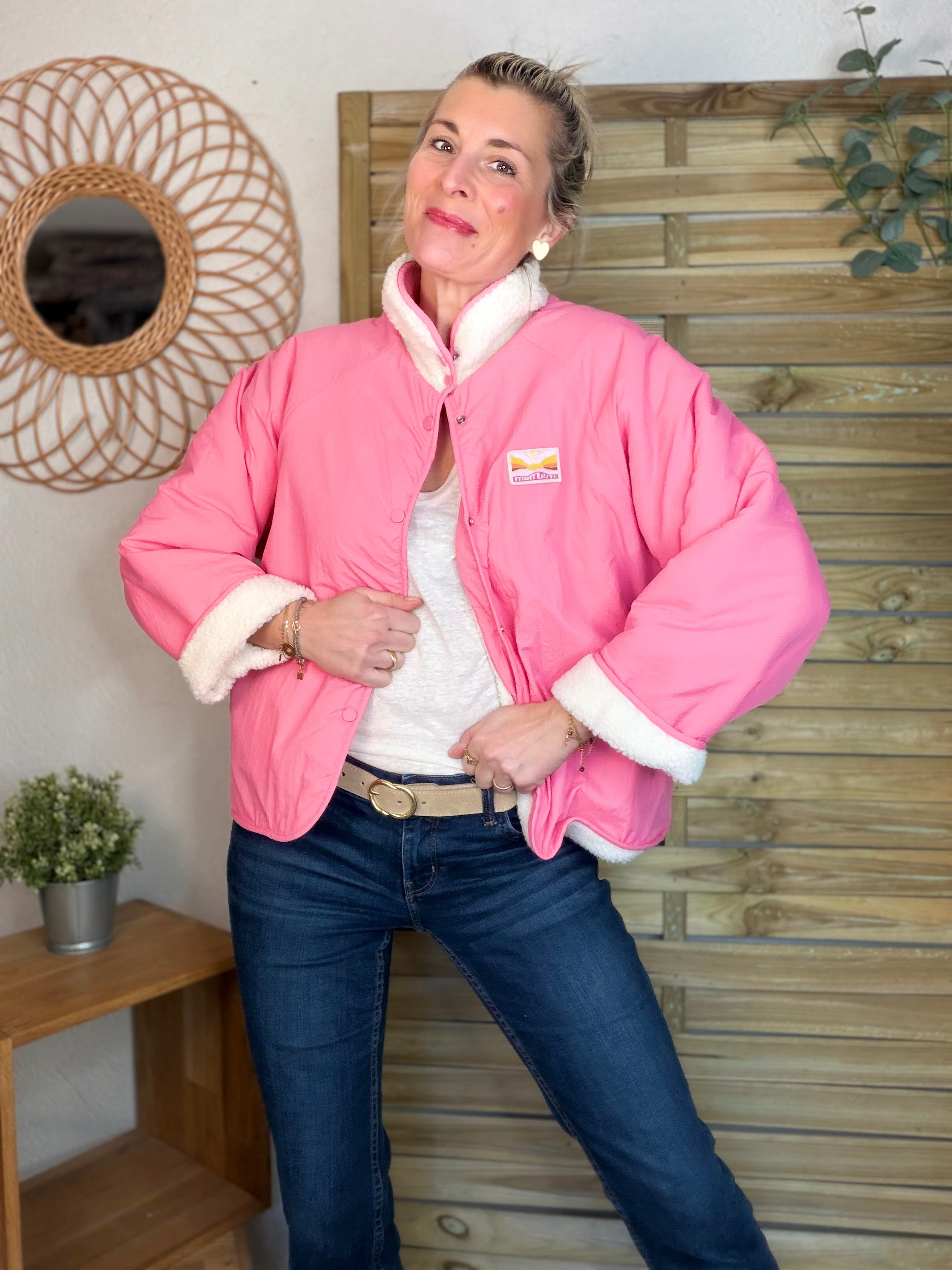 Veste matelassée réversible Sherpa AMÉLIE Rose