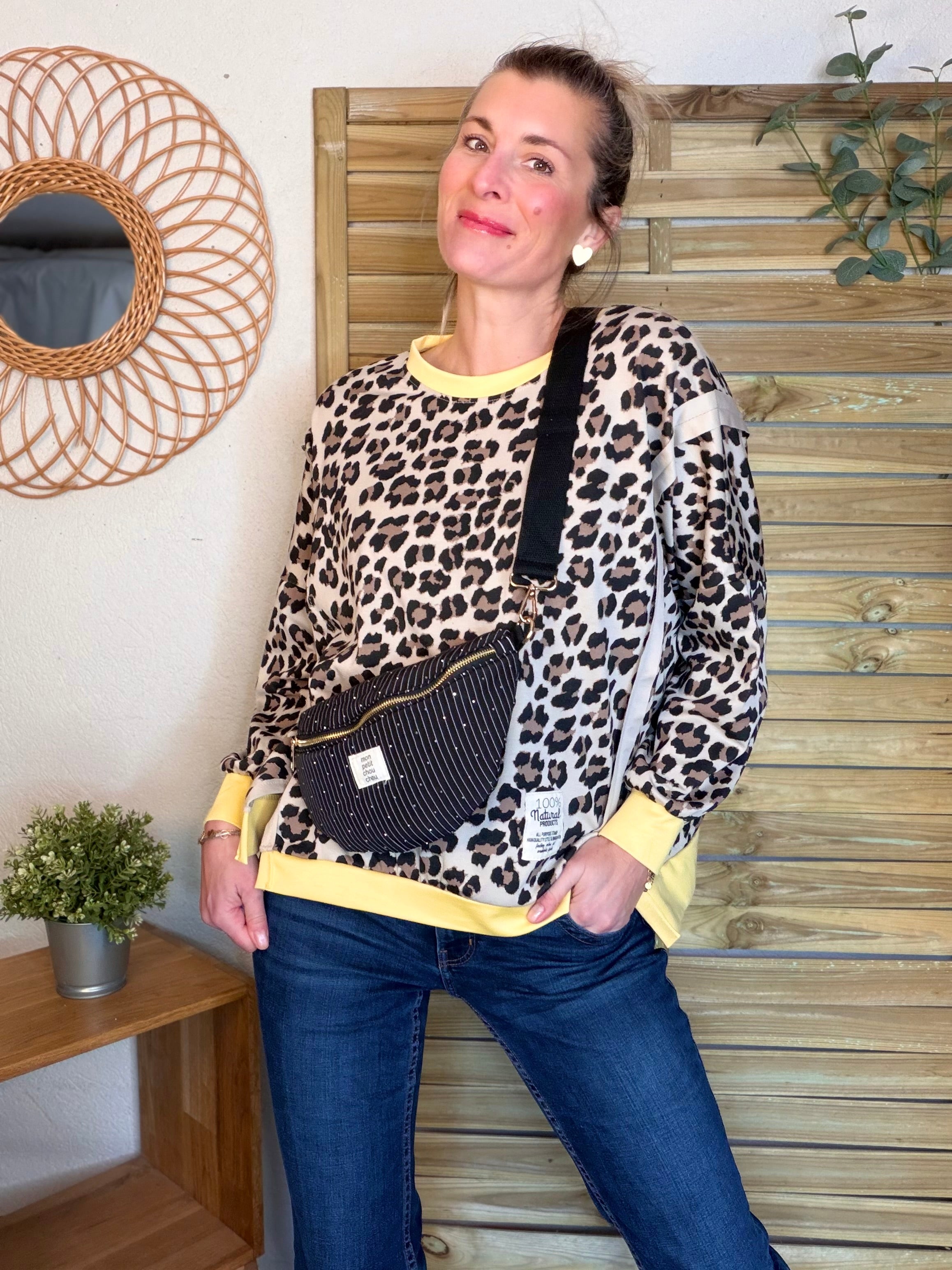 Sac banane avec strass BONNIE - Rayée noir