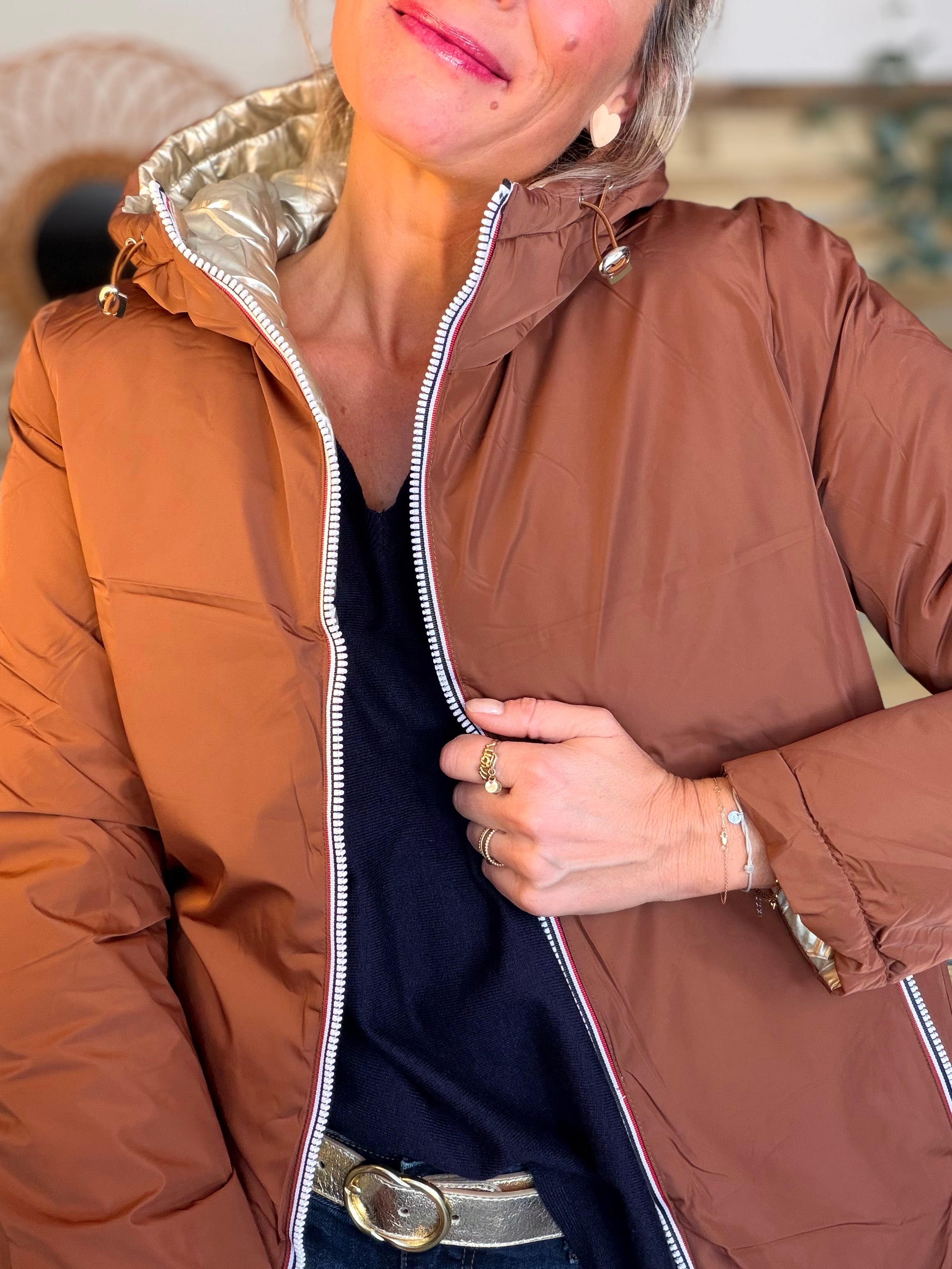 ⚡️PÉPITES FRIDAY - Doudoune imperméable réversible longue ANGÈLE COURT - Rouille choco - MELYA MELODY