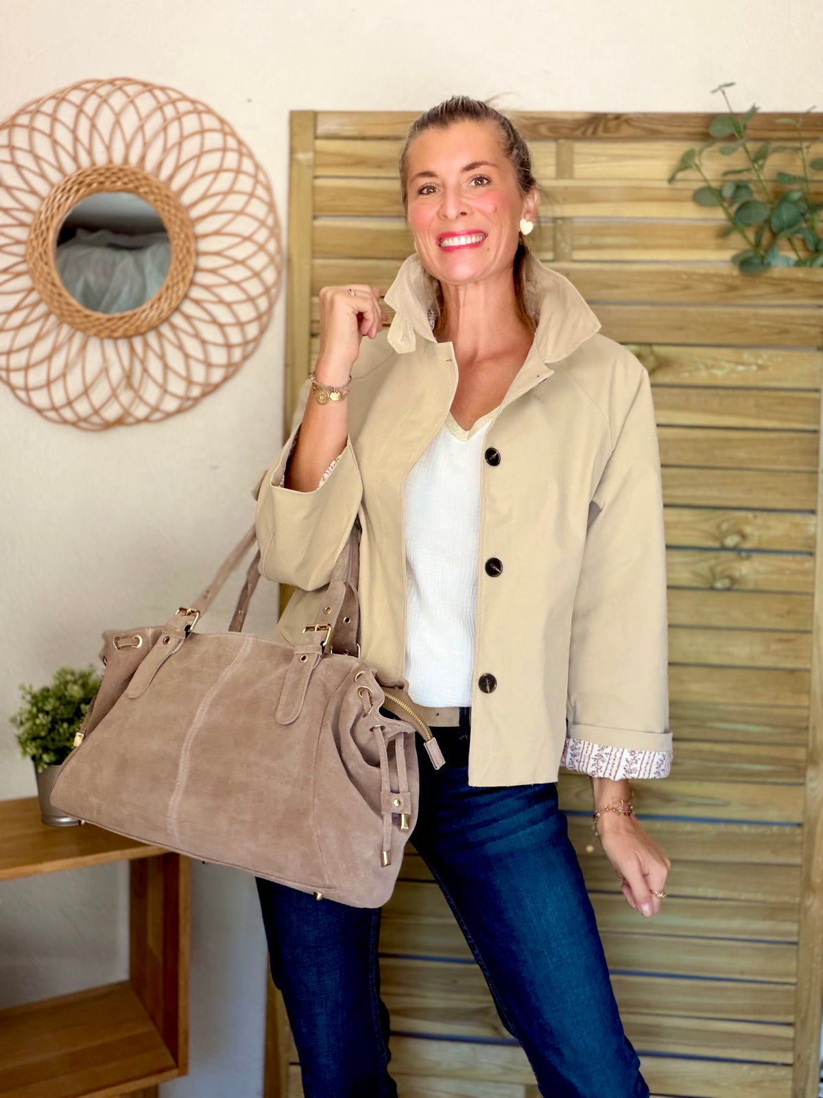 Veste Trench avec Liberty - MADELEINE Beige