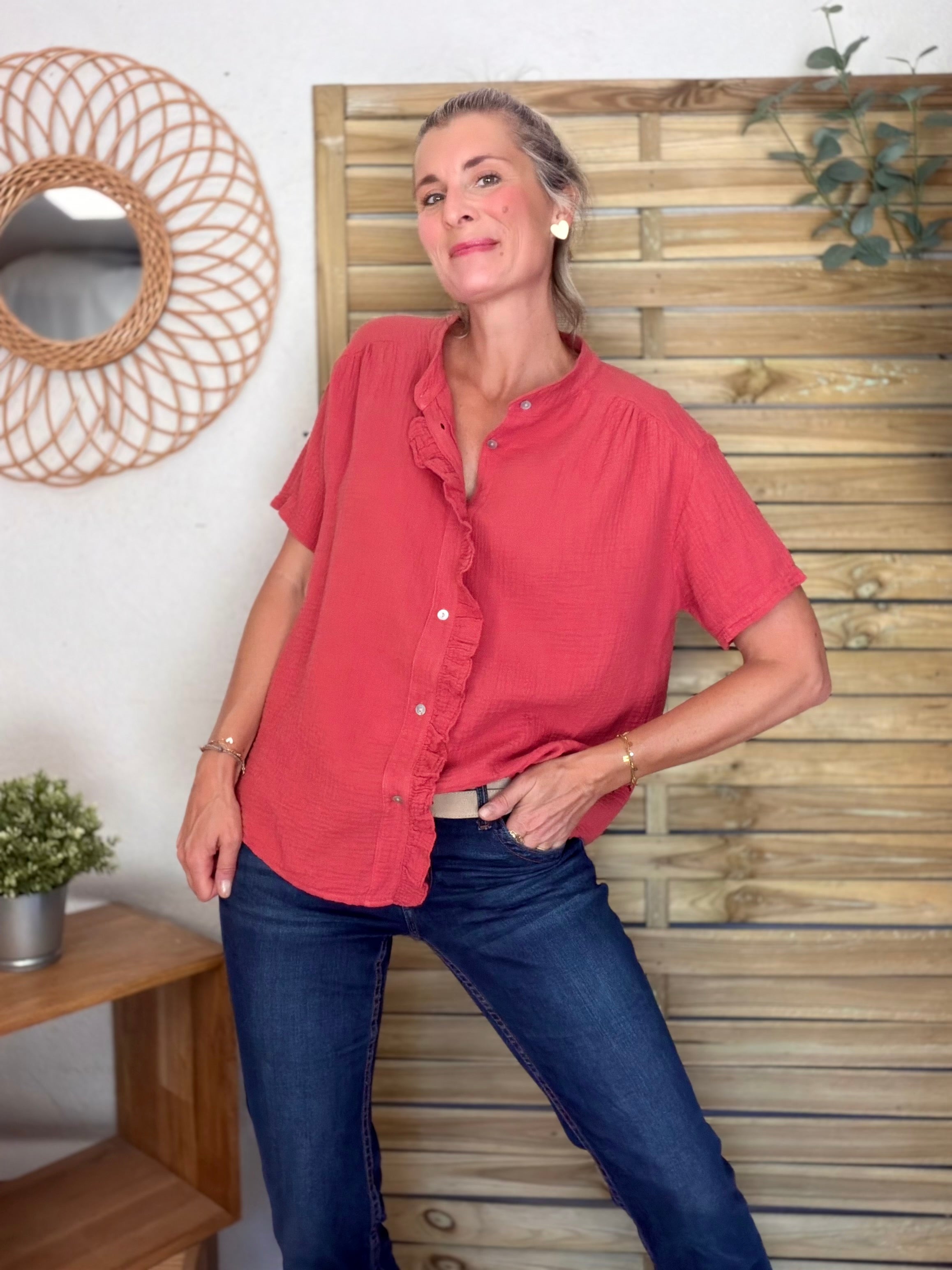 Blouse en gaze de coton ANAËLLE Terracotta