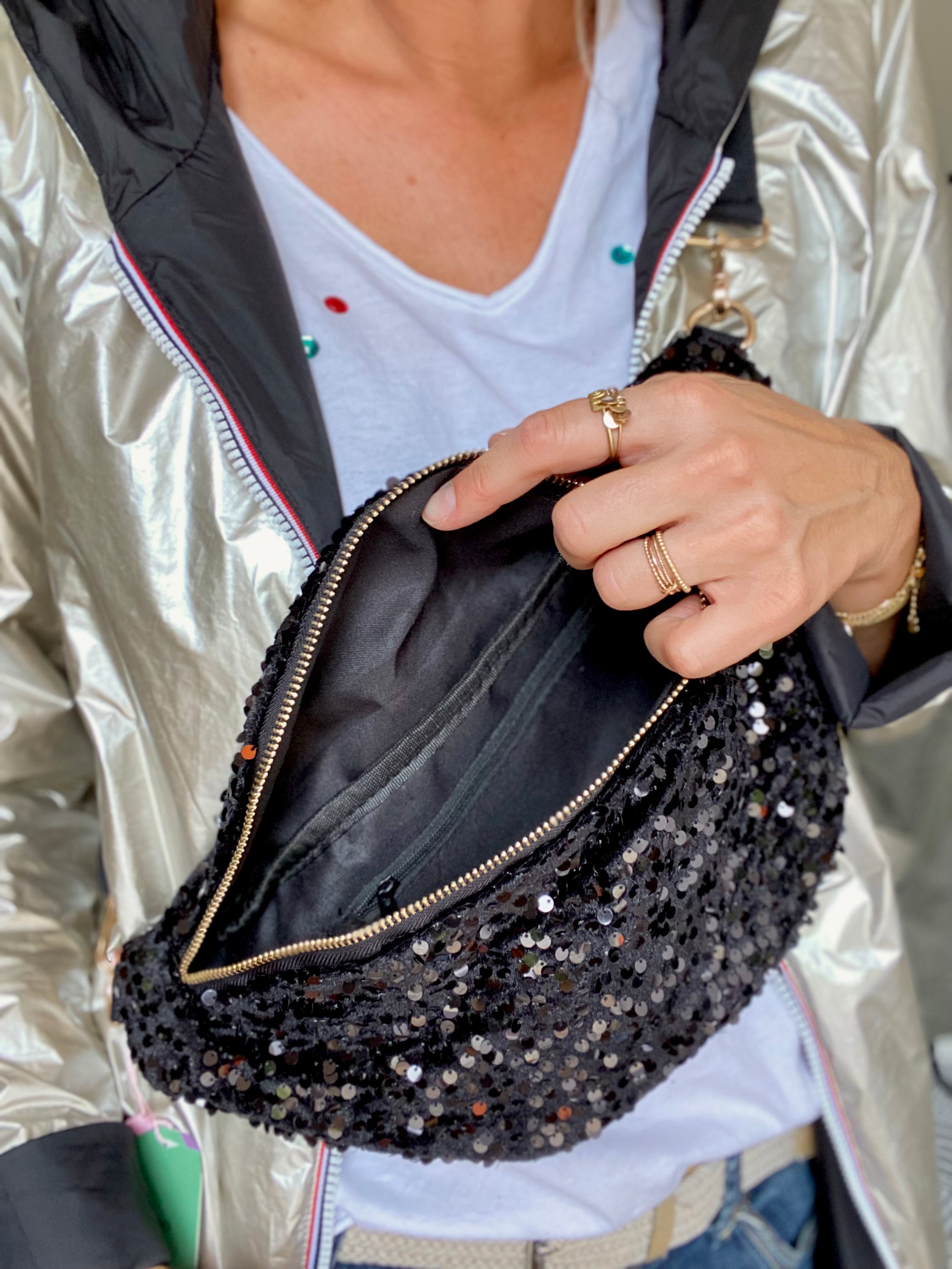 Sac banane L velours à sequins Ciao Boum- TAYLOR - Noir