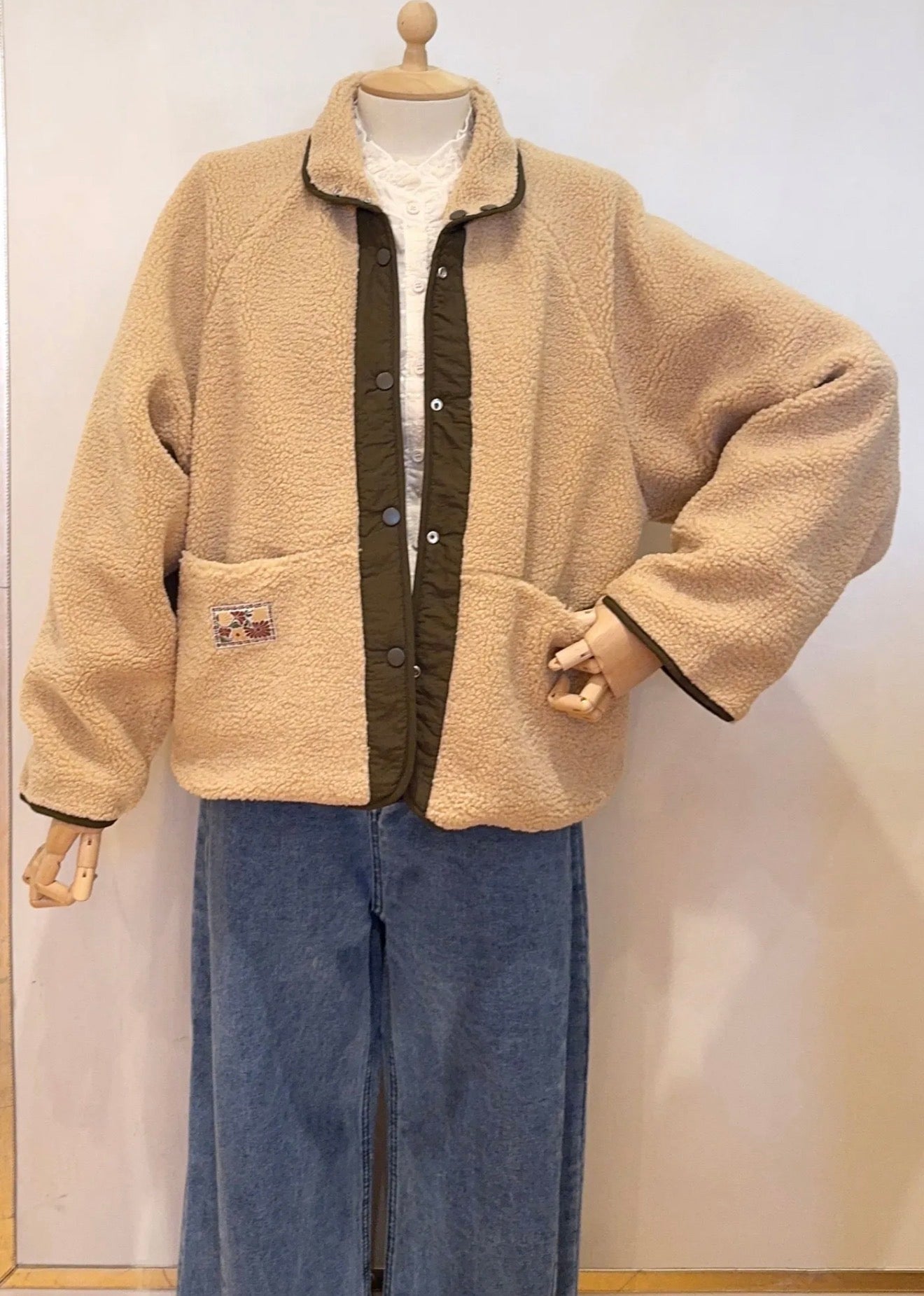 Veste matelassée réversible Sherpa AMÉLIE Kaki / Beige