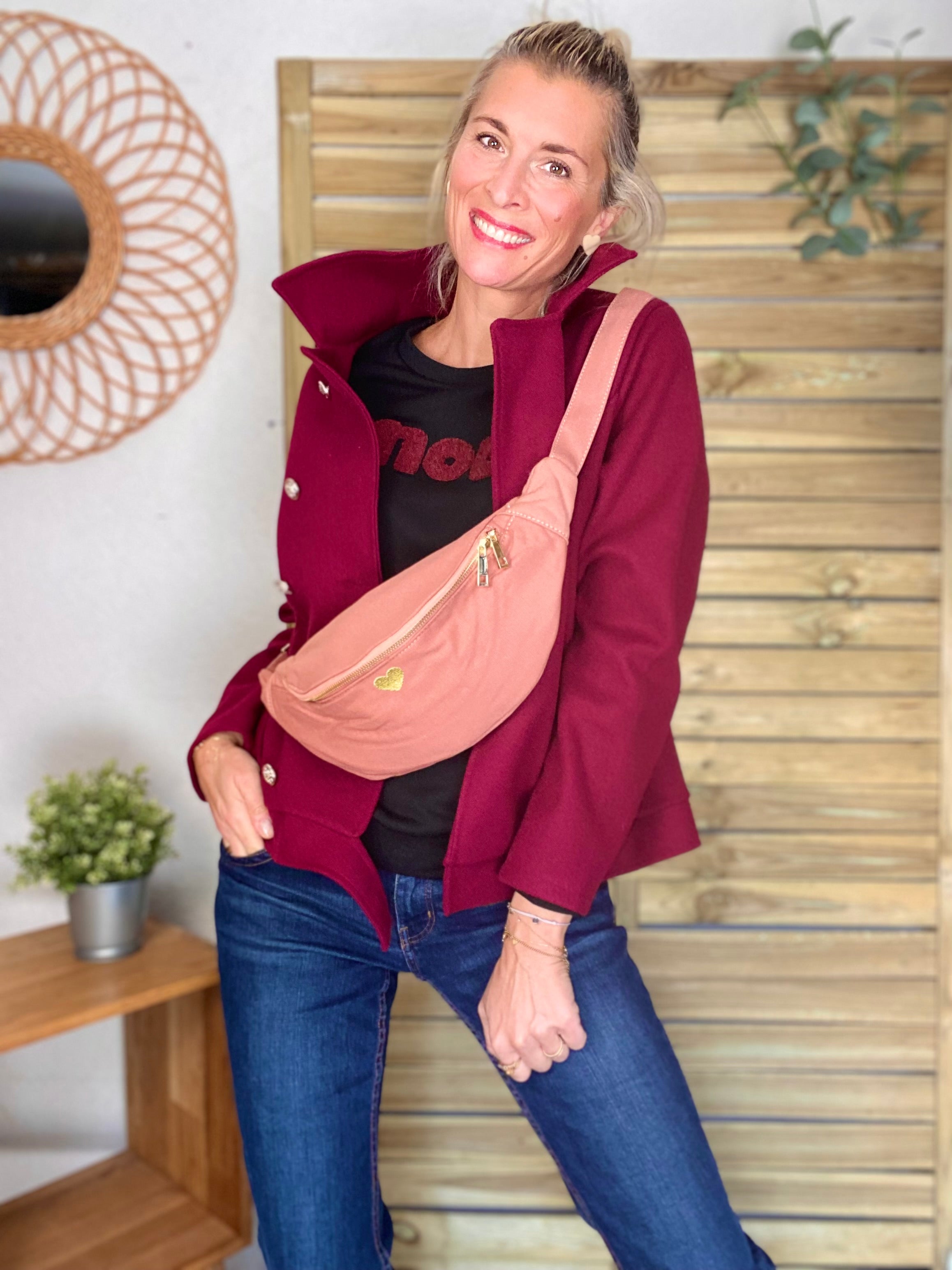 Sac banane en coton Coeur brodé 💛 CASSIDY - Vieux rose