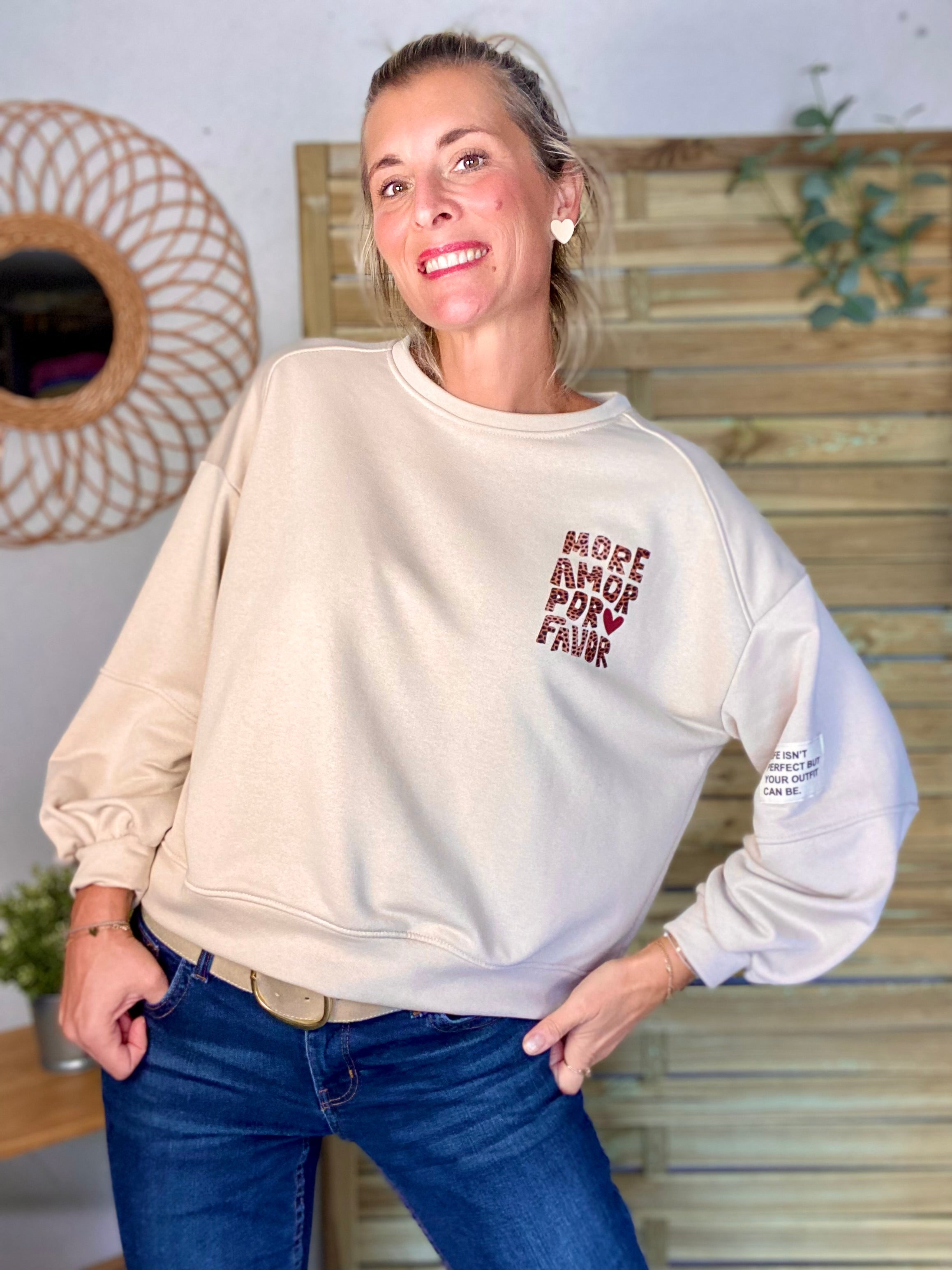 Sweat More amor por favor Léo 🐆 OMBLINE - Beige