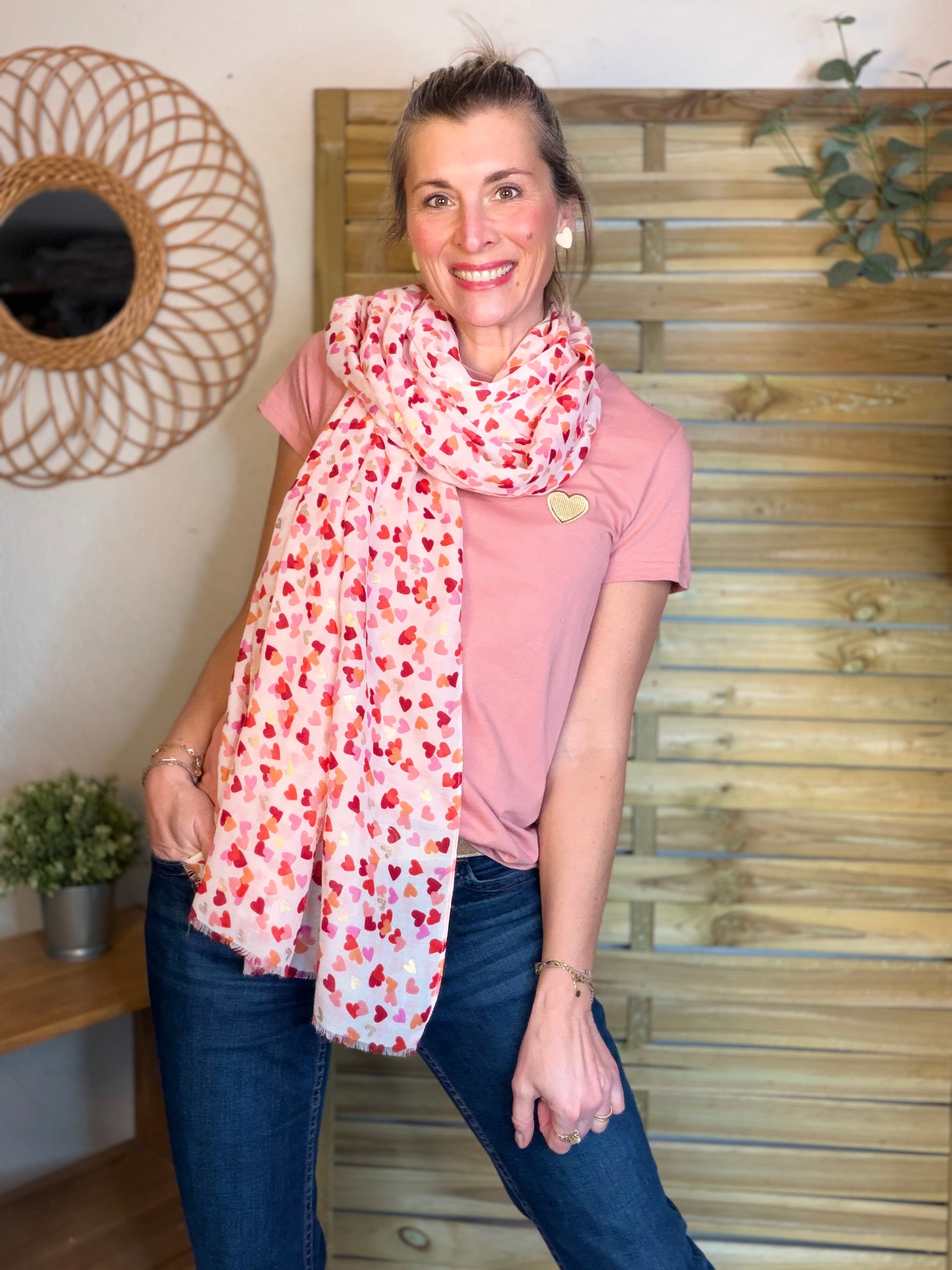 Foulard Cœurs SIGRID - Rouge Rose ❤️💛🩷