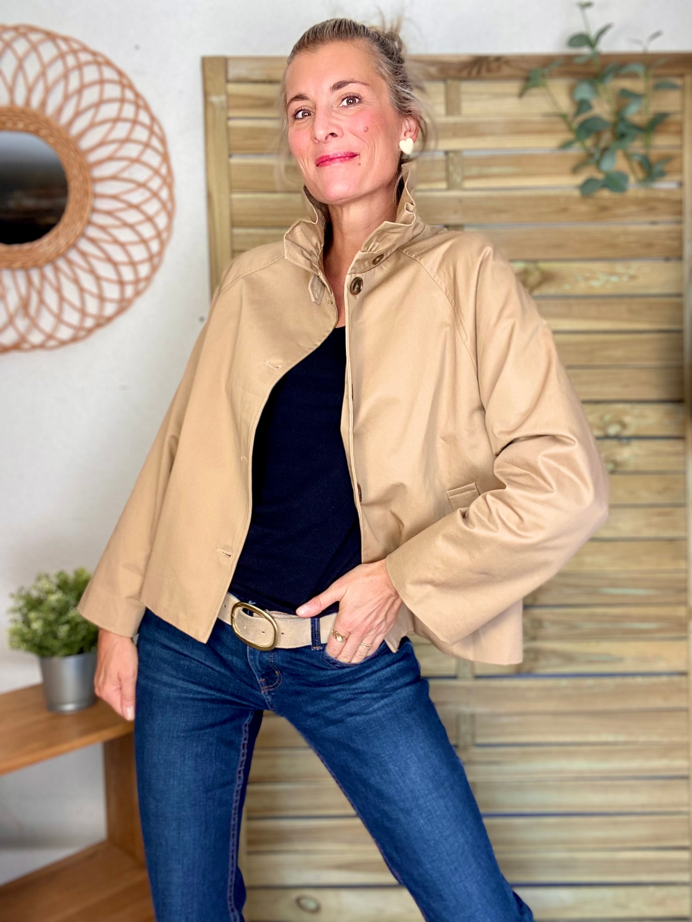 Veste Trench col victorien avec vichy - VICKY Beige