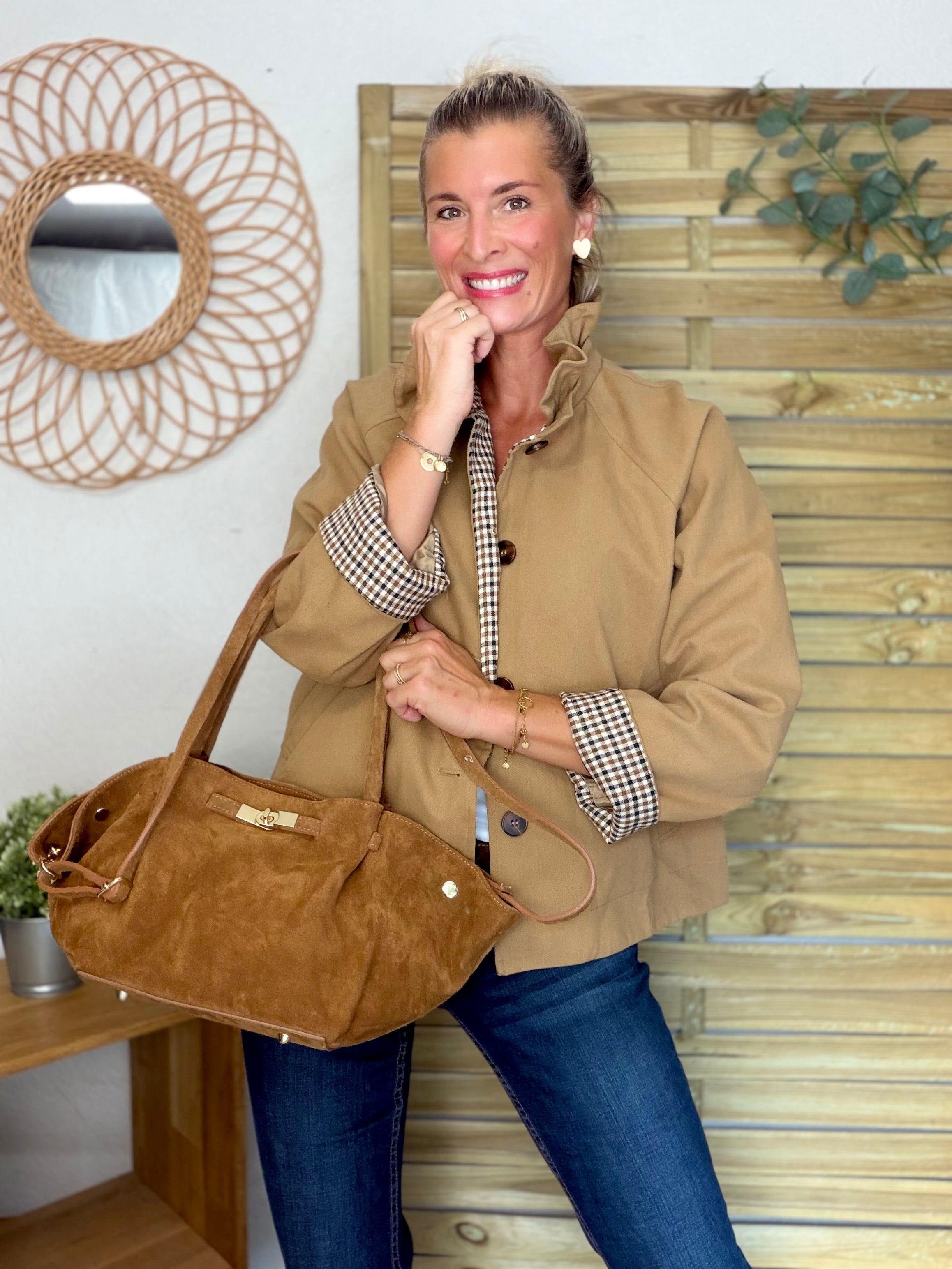 Veste toile coton col victorien avec vichy - GABY