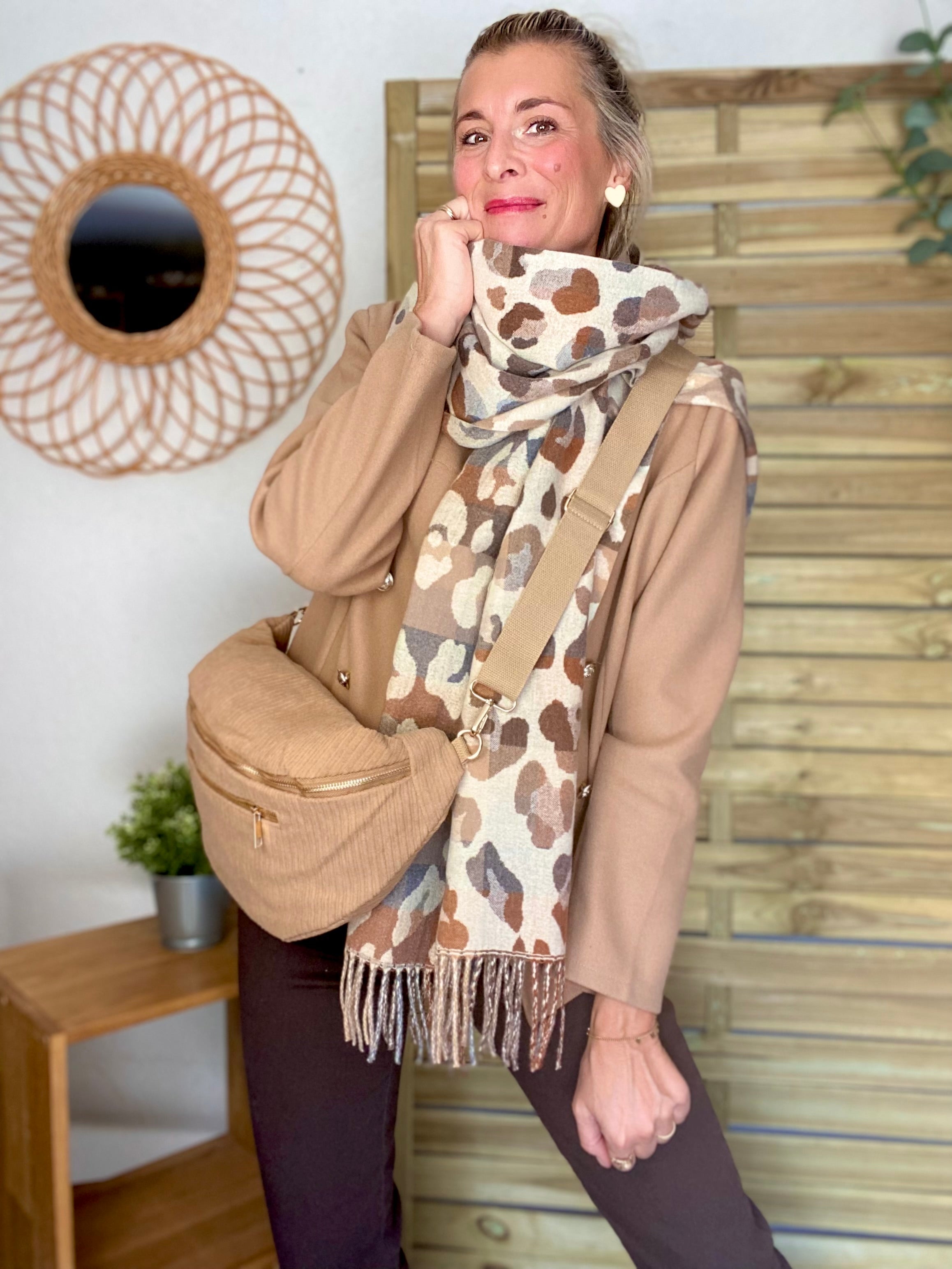 Écharpe douce AGNÈS Léo Beige 🐆