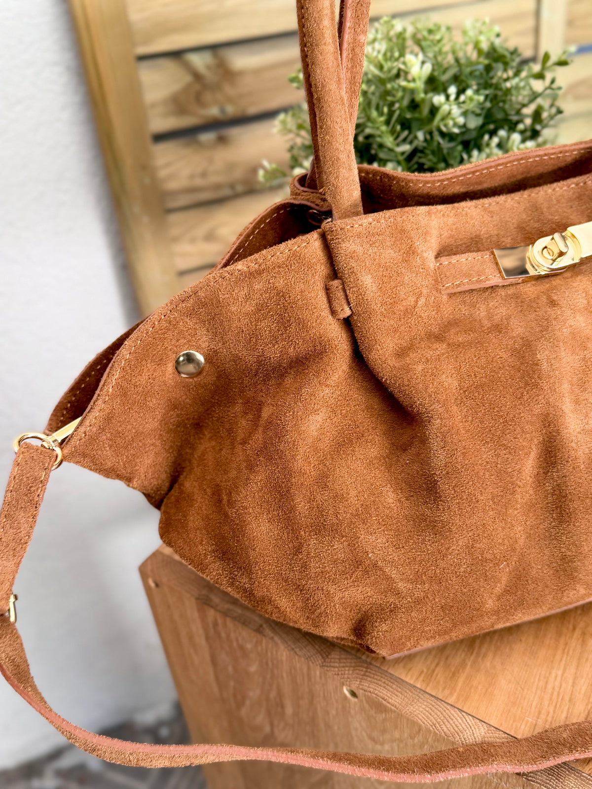 Sac cabas en cuir daim HANA - Camel