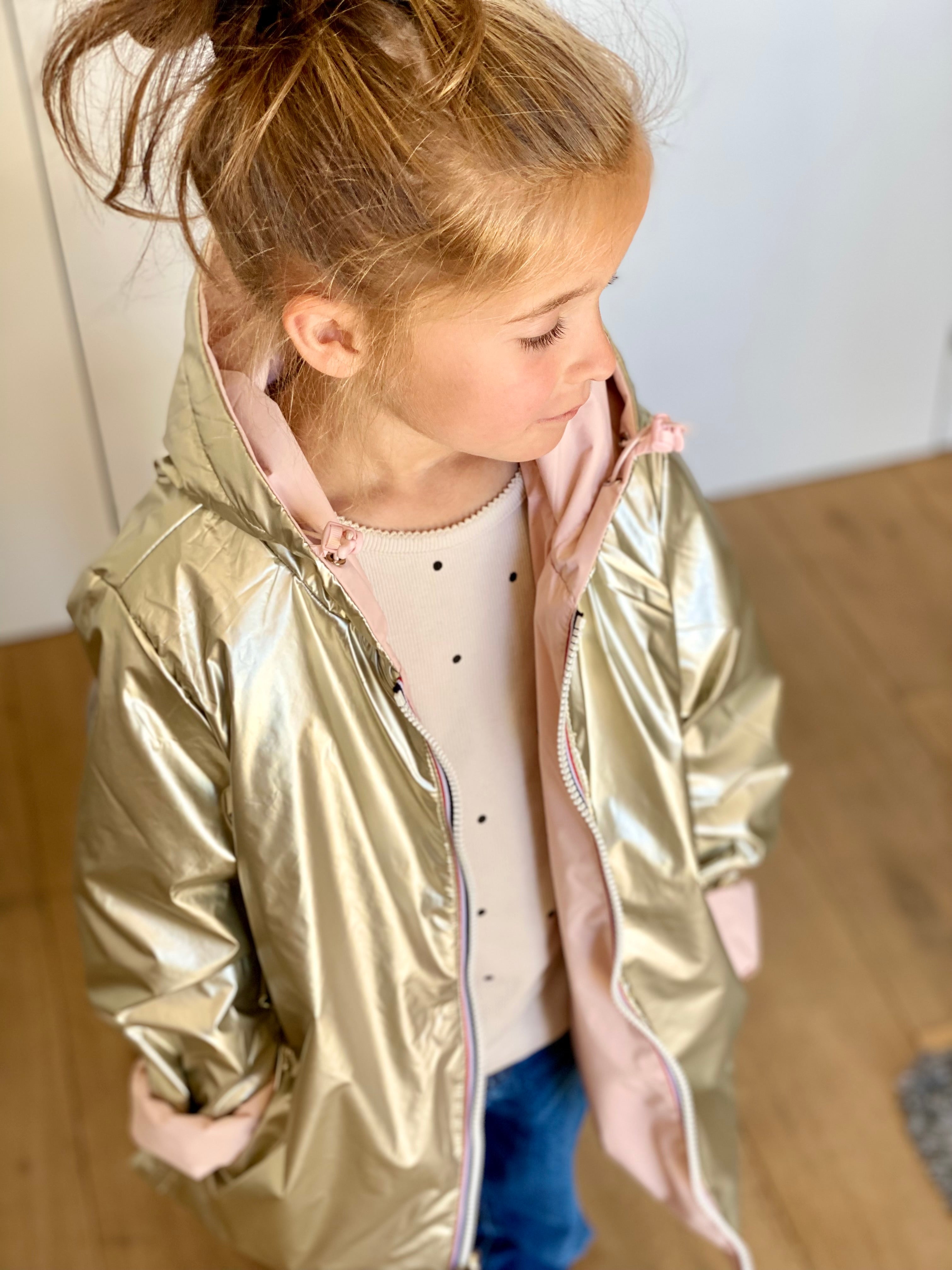 Imperméable réversible rembourré LOUISON KIDS enfant (mixte) - Rose clair / Doré