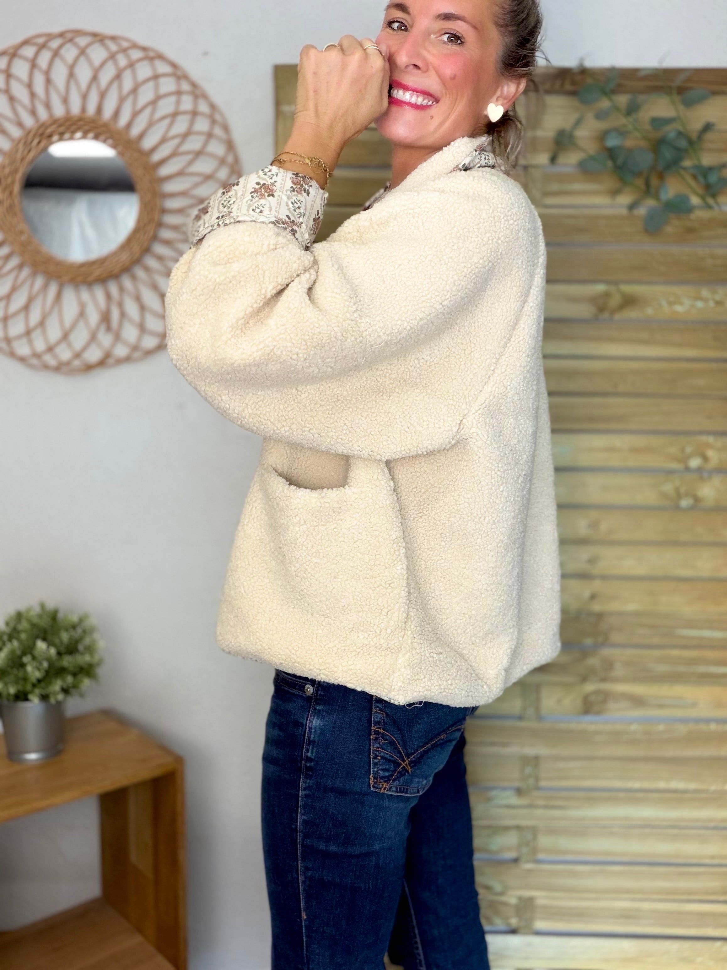Veste réversible Sherpa ODETTE Beige / Fleurie