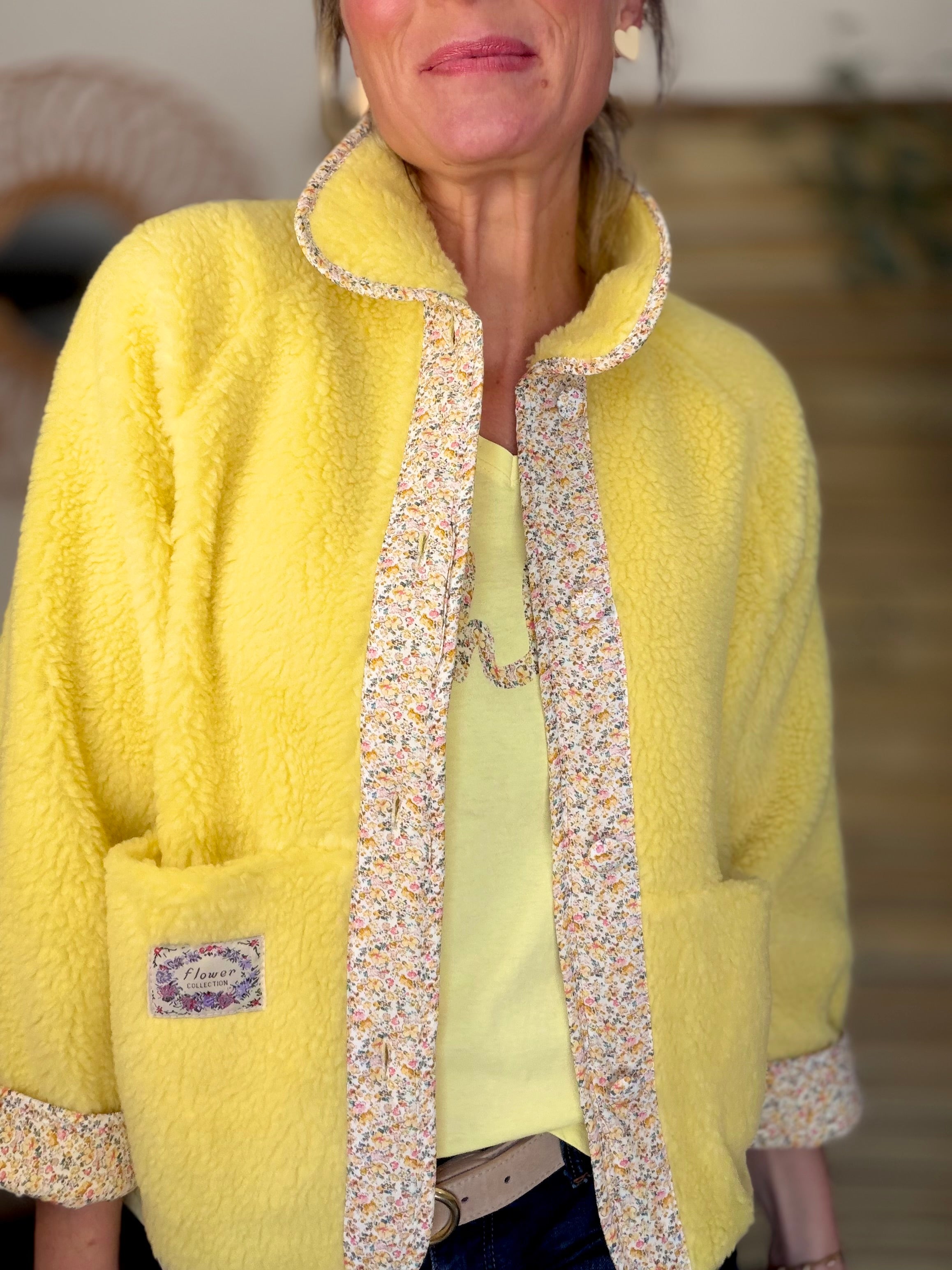 Veste Sherpa et fleurs LÉONIE Jaune