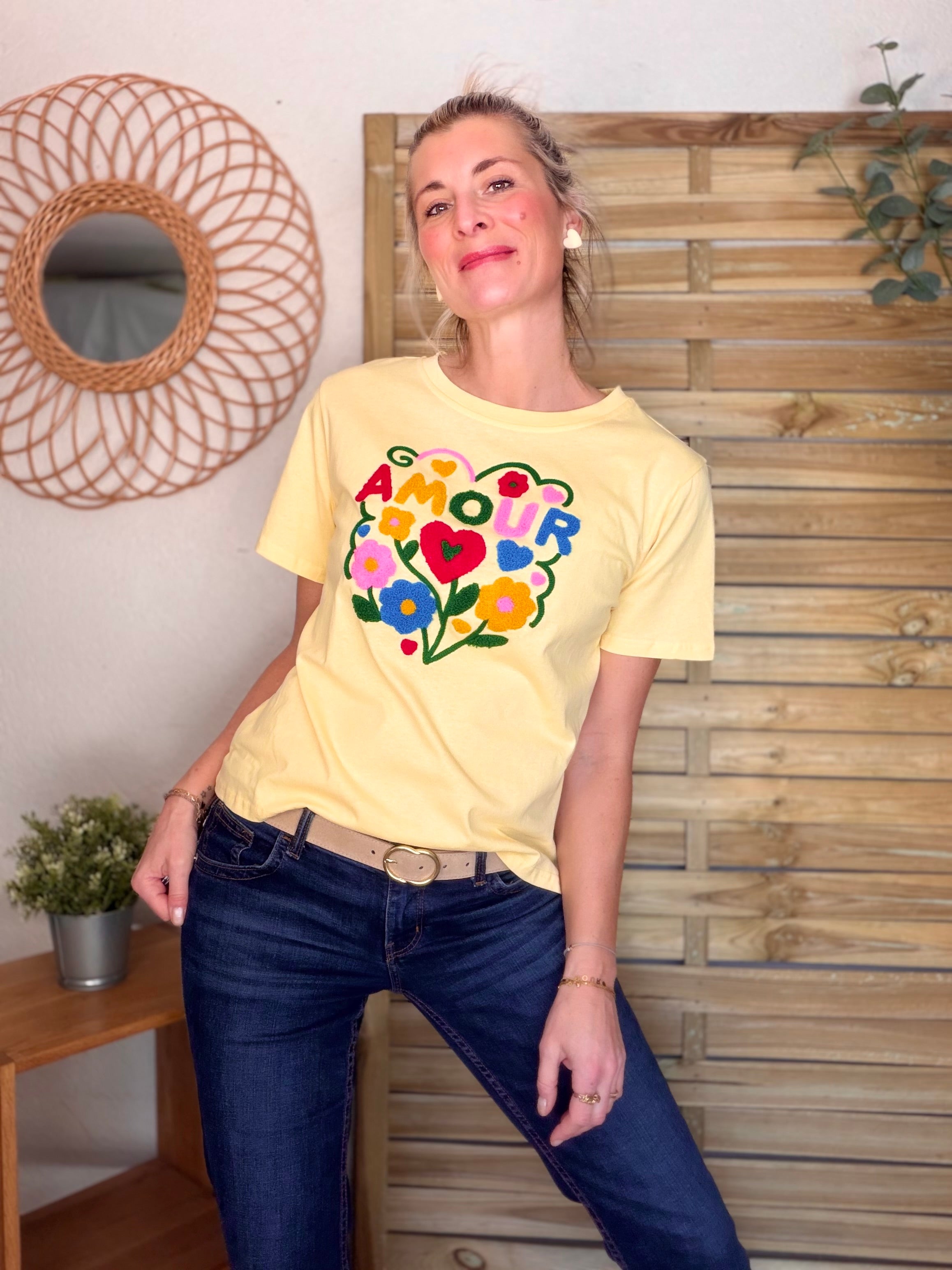 Tee shirt amour fleuri ARYA Jaune