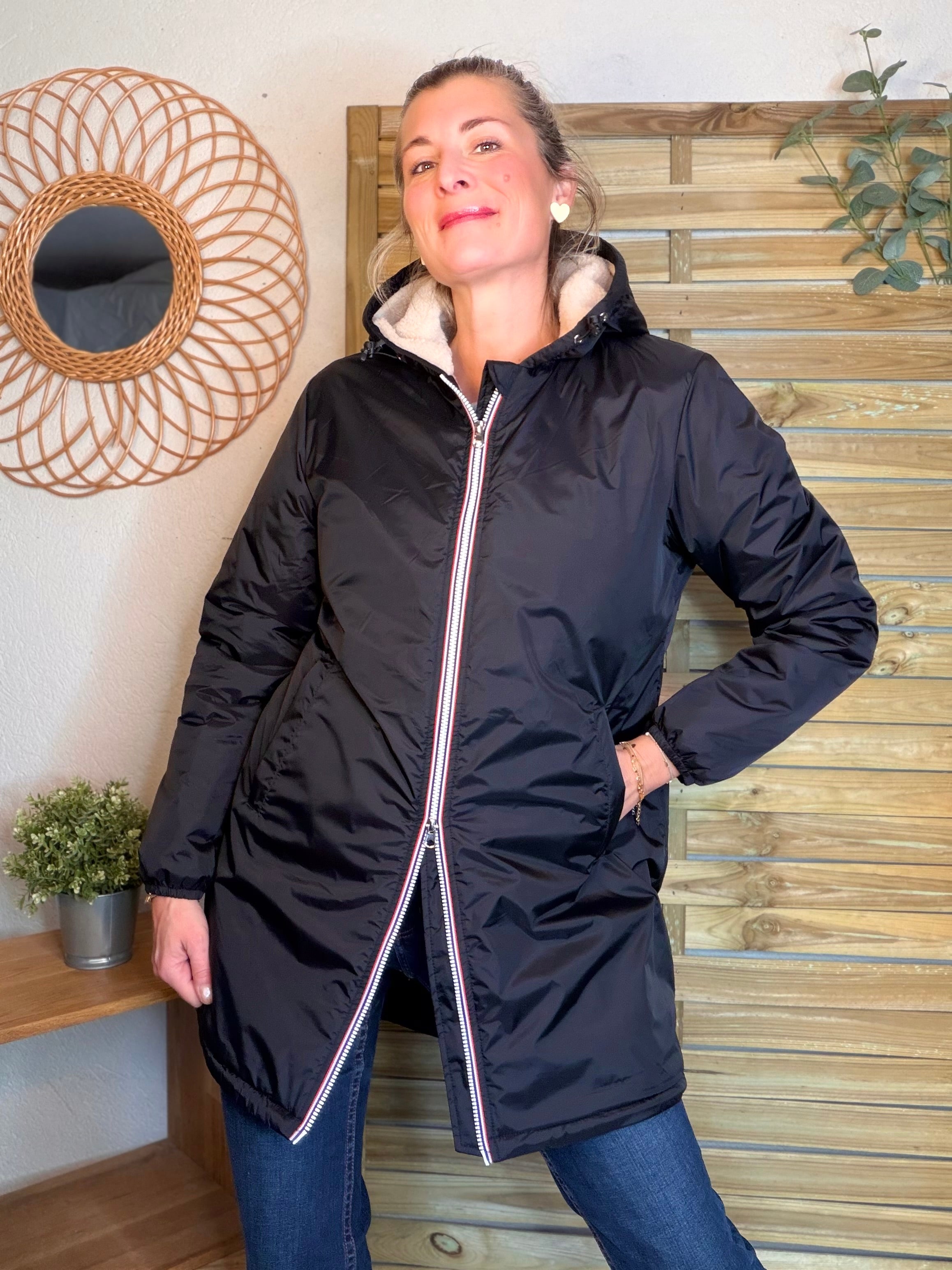Parka Imperméable LOUISE LONG Sherpa écru - Noir - LAURA JO