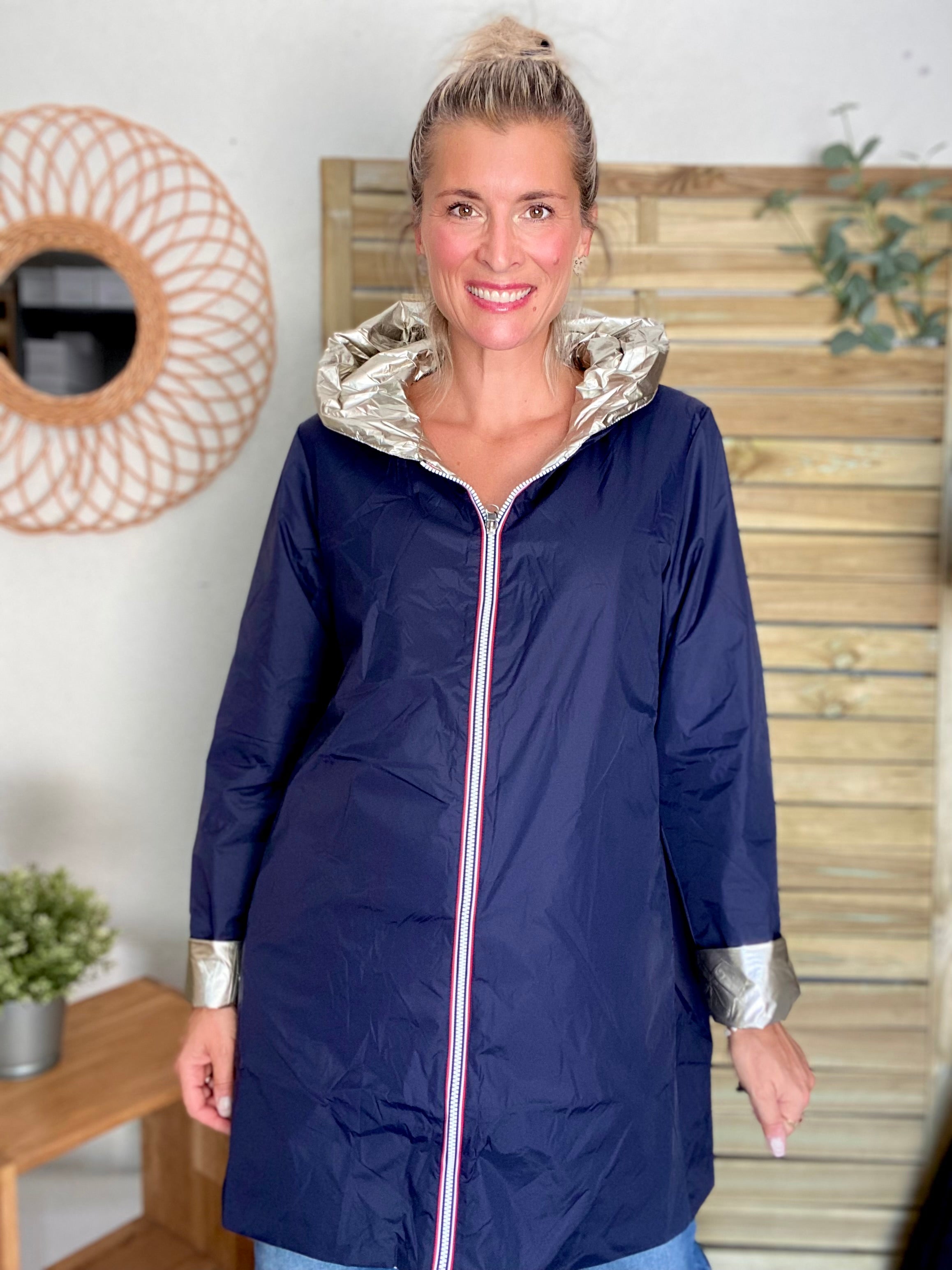 Imperméable réversible rembourré LOUISON LONG - Marine/Doré - Laura Jo