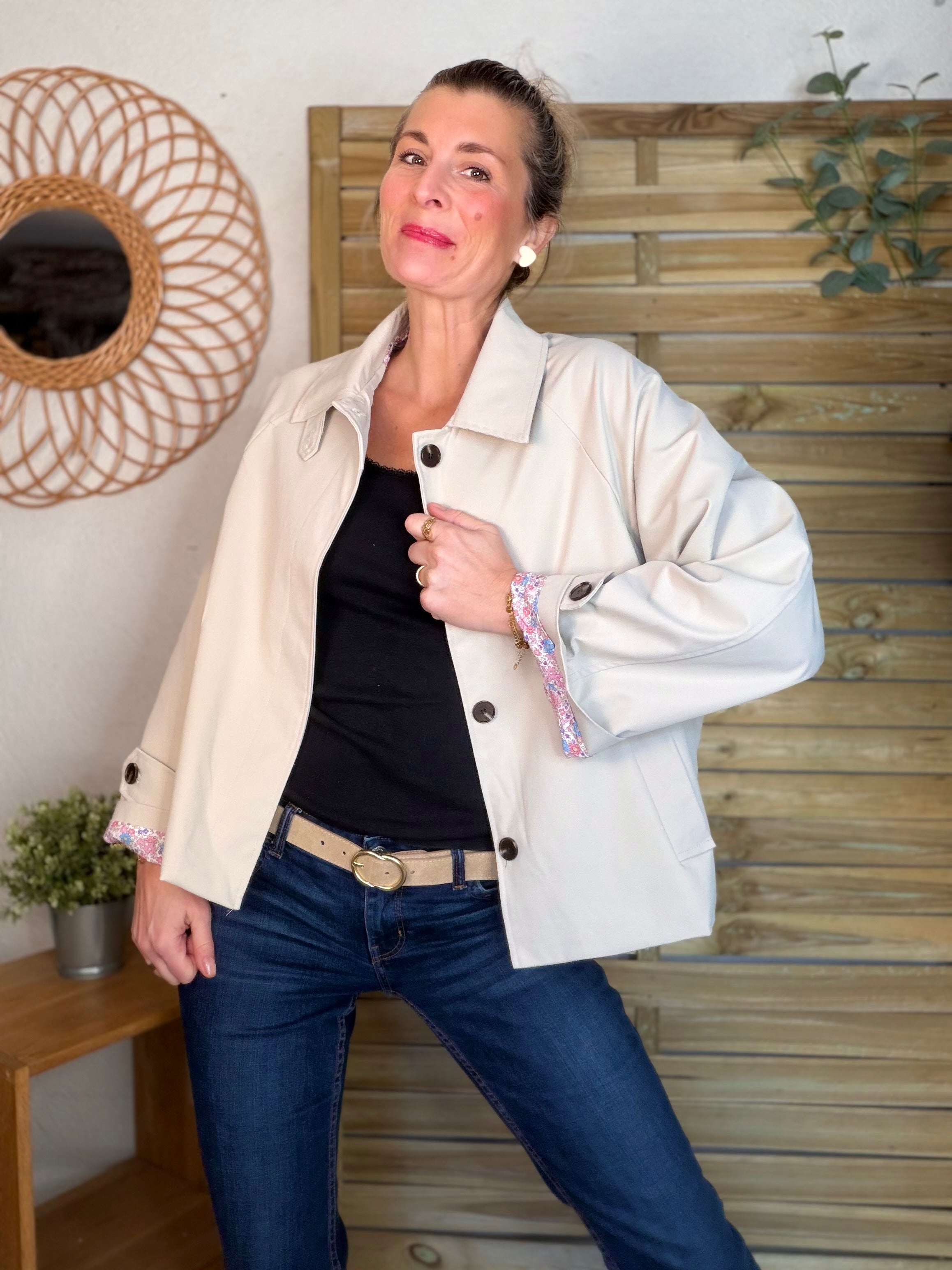 Veste Trench avec Liberty - MADELEINE Beige