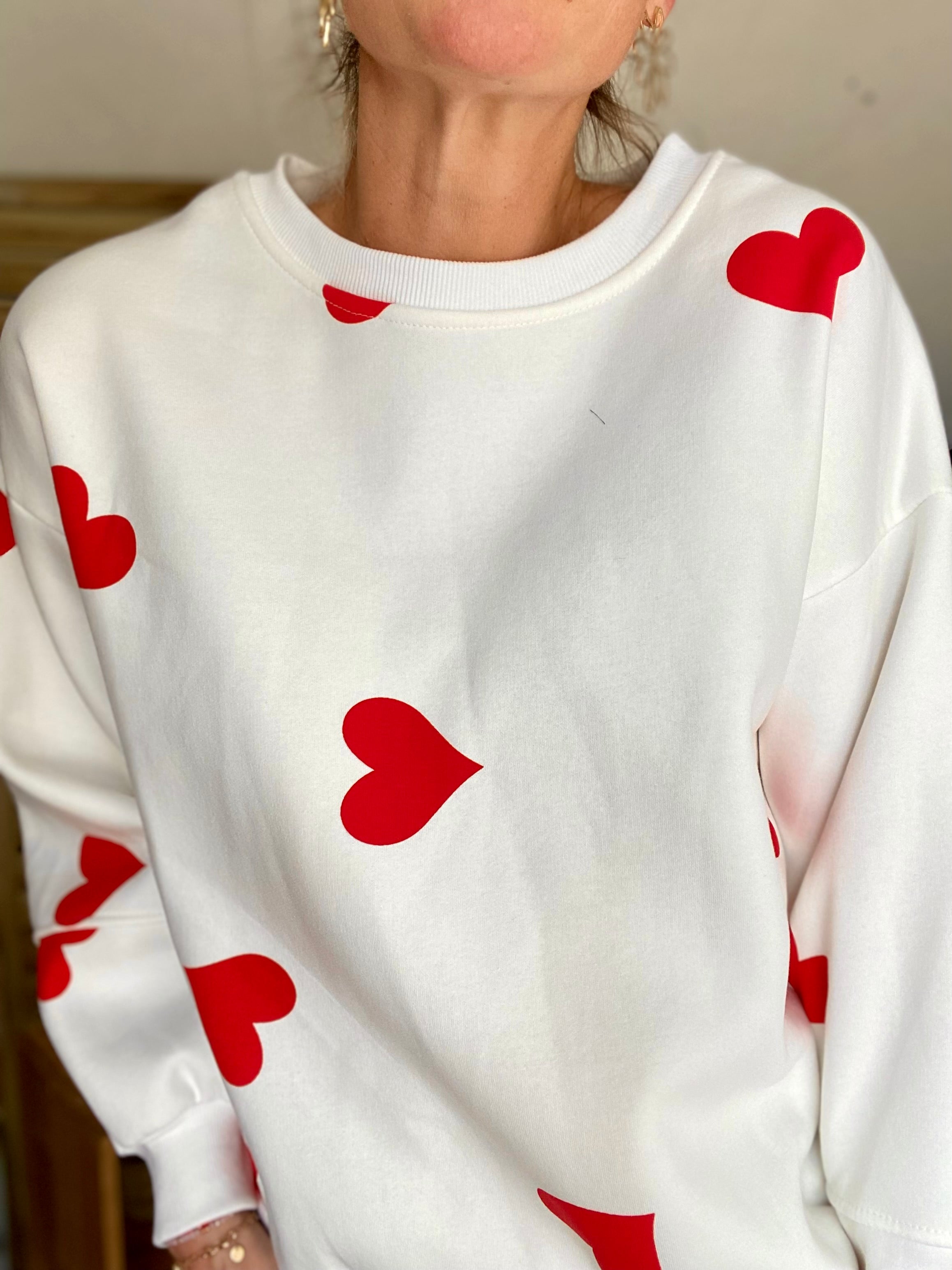 Sweat oversize Coeurs VALENTINE - Blanc - Taille unique - FIN DE SÉRIE