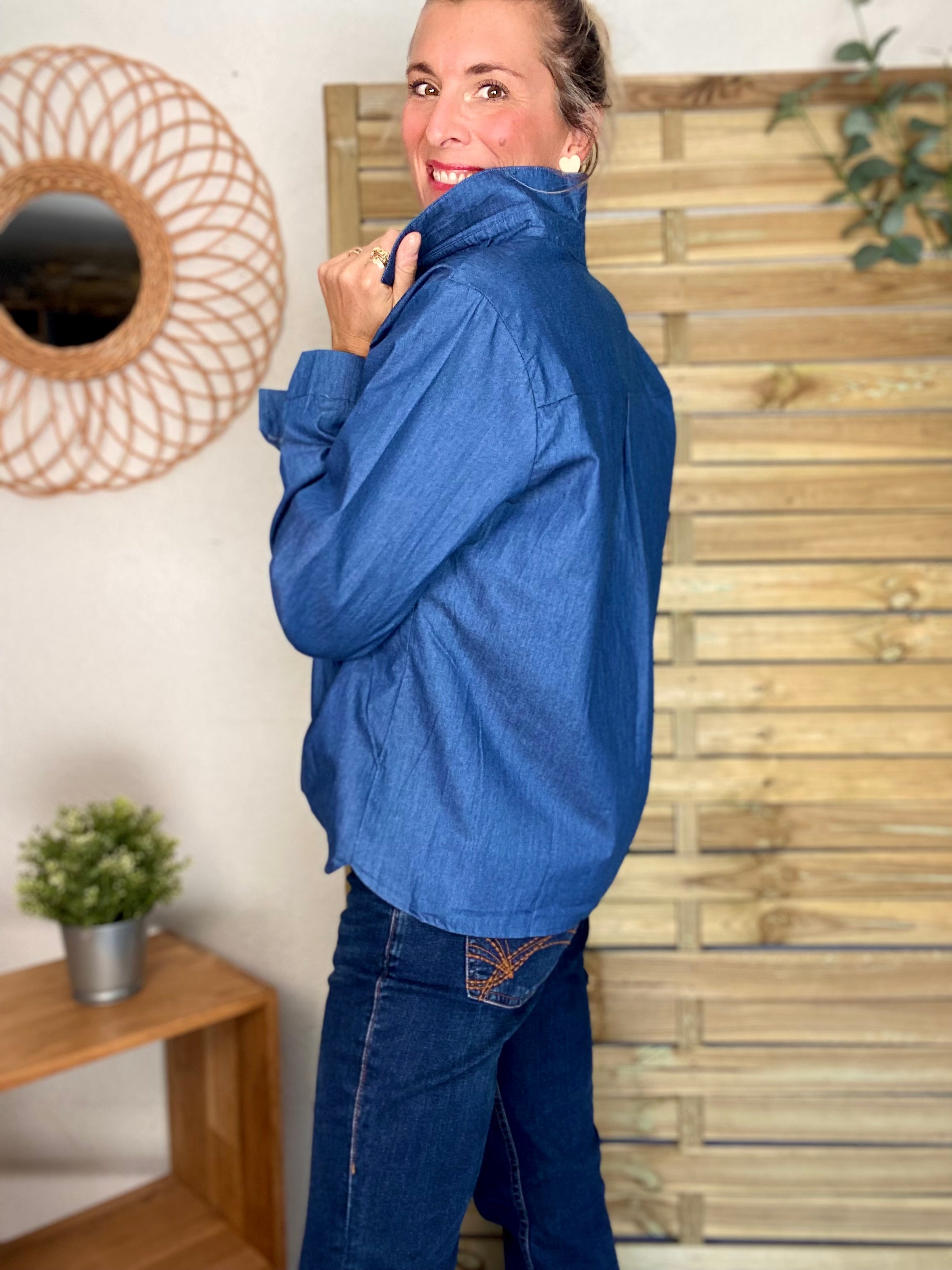 Chemise en coton brodé coeur Léo 🐆 LISE - Bleu jean