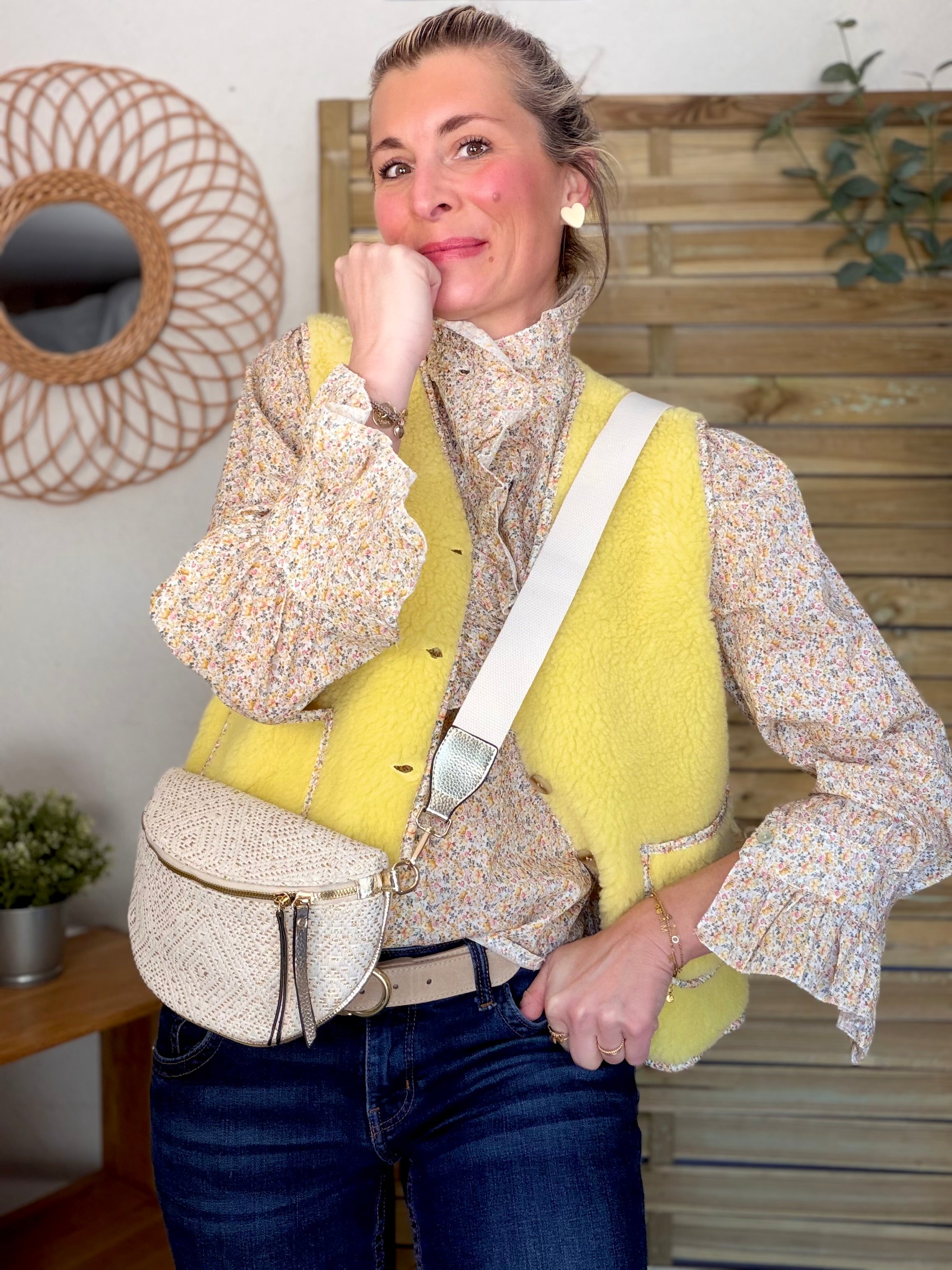 Gilet moumoute sans manche Liberty MARTHE Jaune
