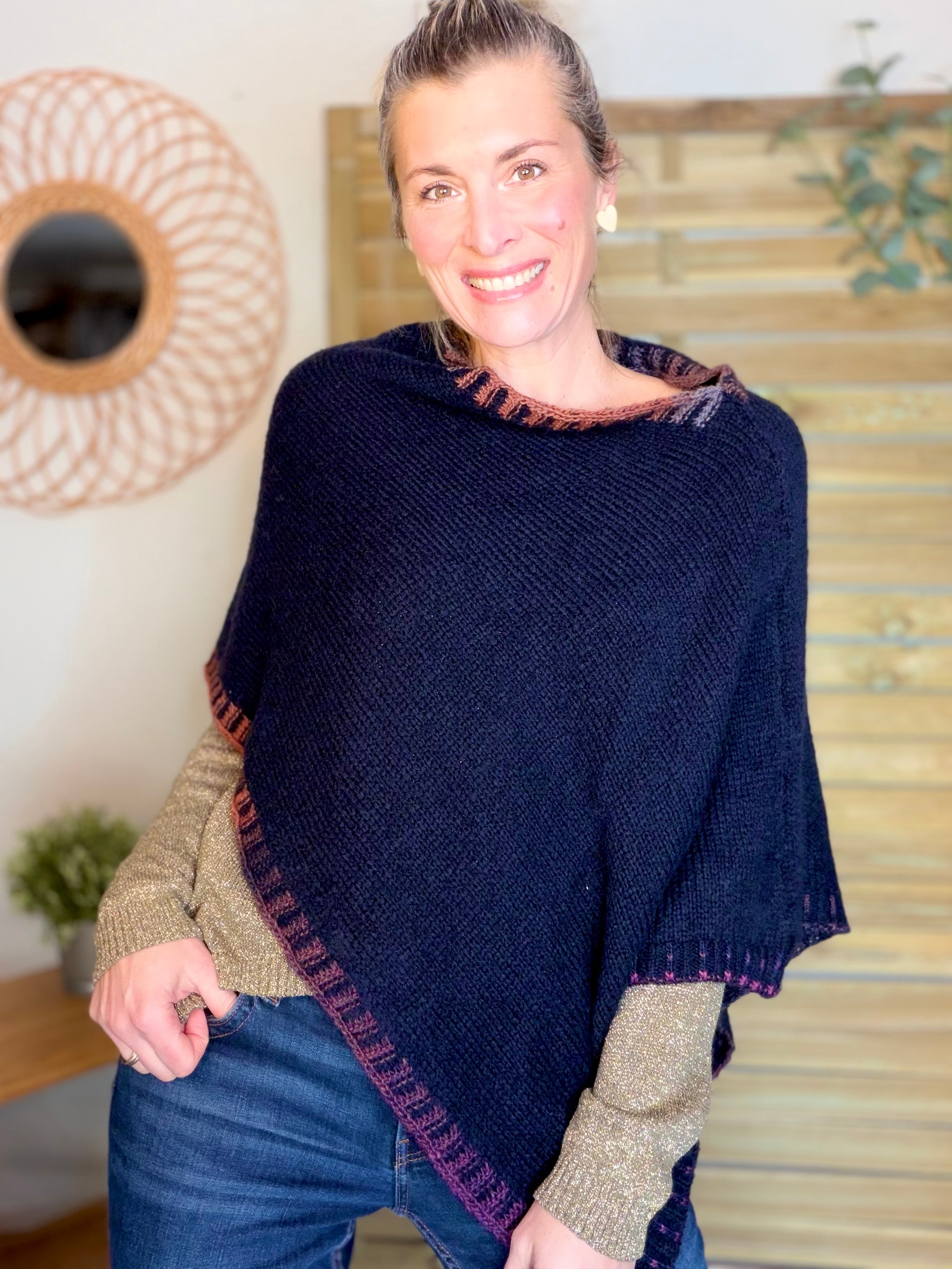 Poncho asymétrique GISÈLE - Bleu marine