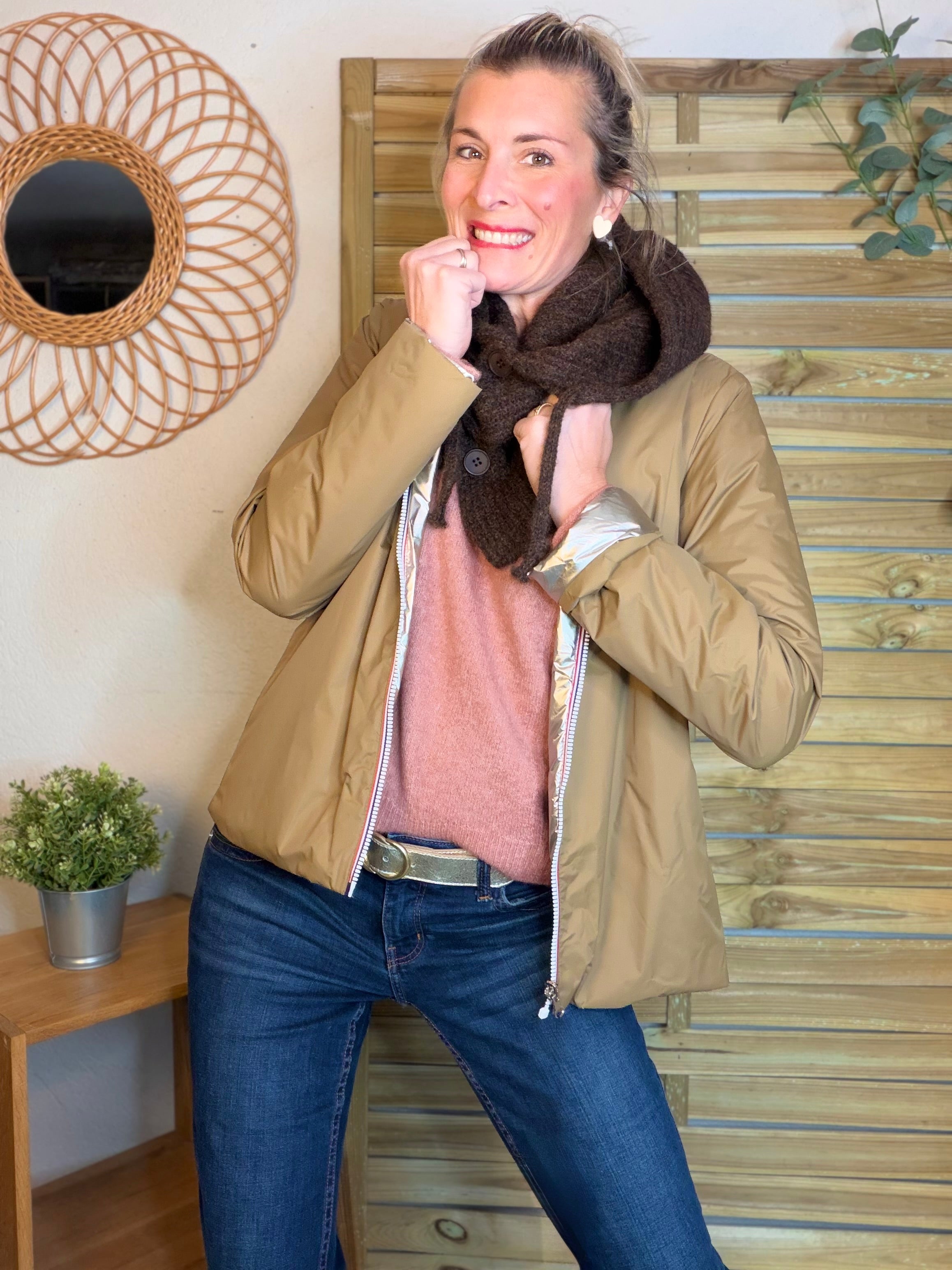 Pull léger en maille cœur doré brodé 💛 MELISSA - Vieux rose