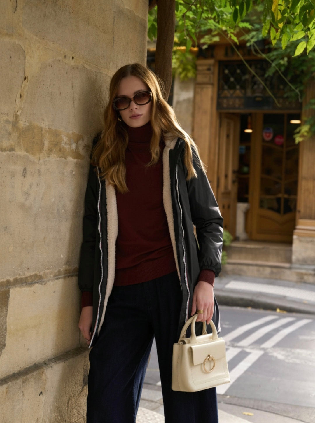 PRÉCOMMANDE (expédition 16/12) - Parka Imperméable LOUISE LONG Sherpa écru - Noir - LAURA JO