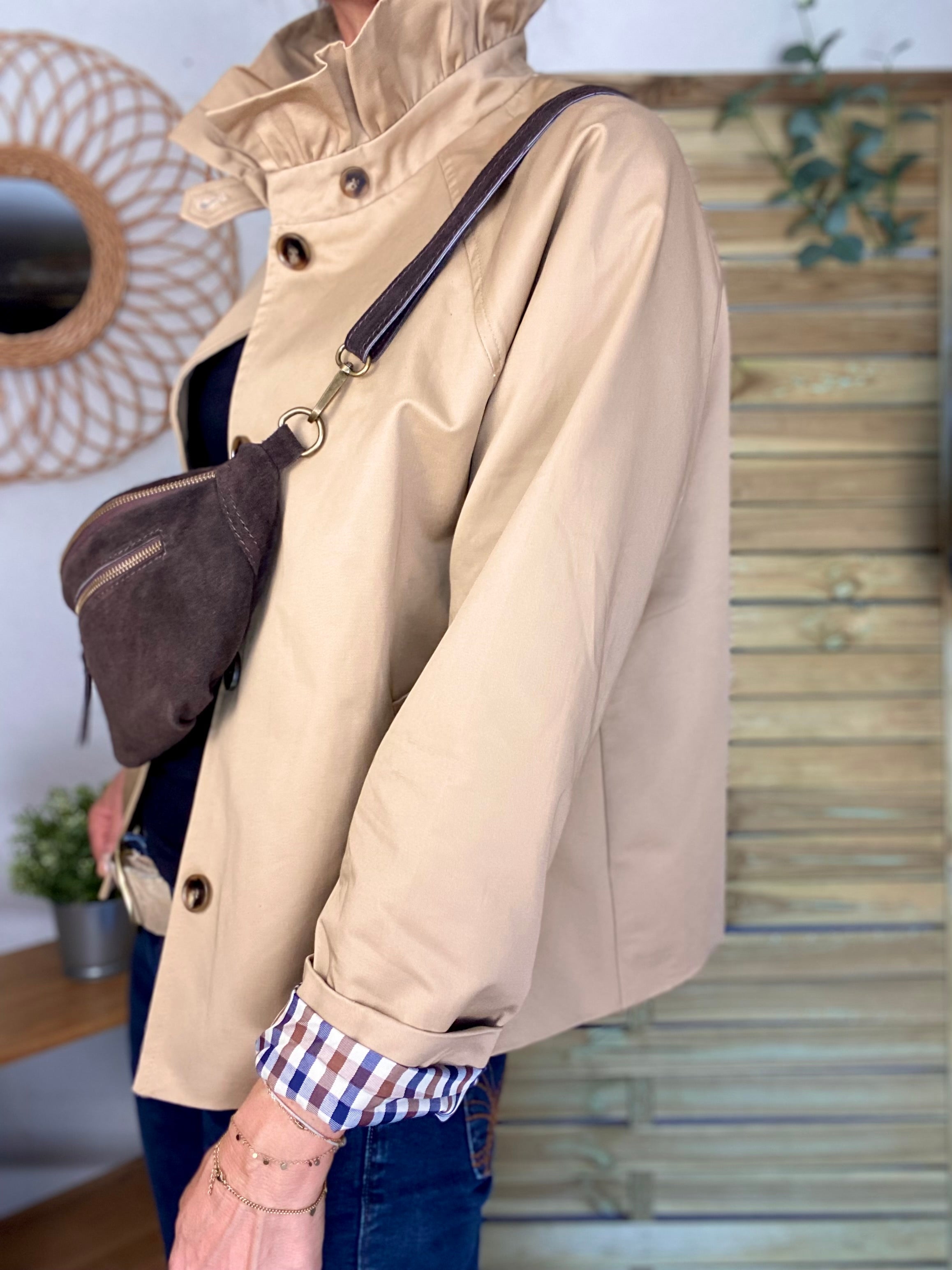 Veste Trench col victorien avec vichy - VICKY Beige