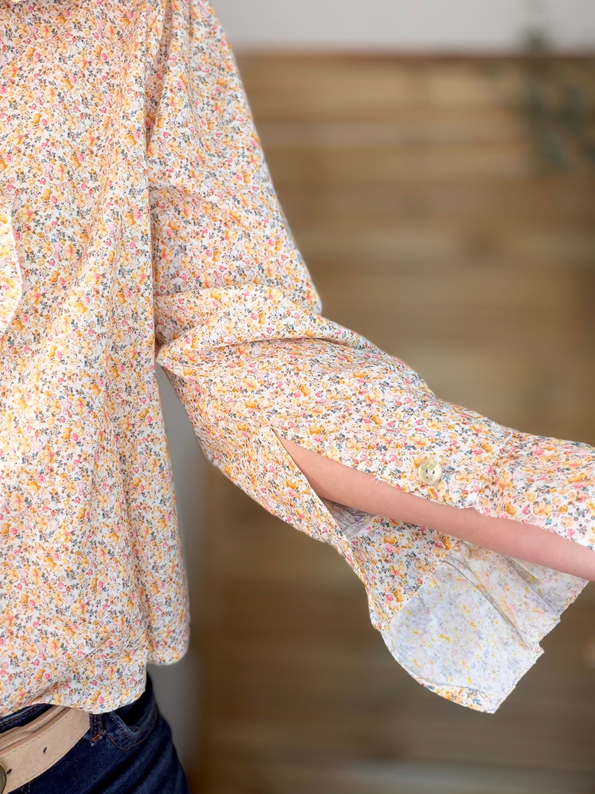 Chemise imprimée Liberty col volanté HÉLOÏSE - Jaune