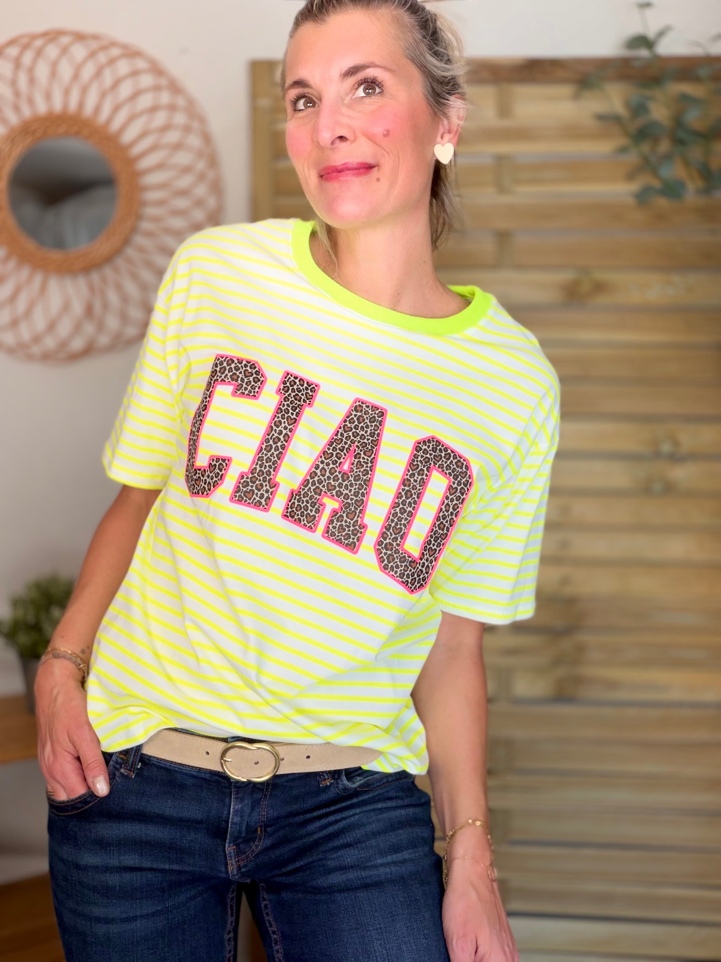 Tee shirt rayé CIAO Léo Jaune fluo