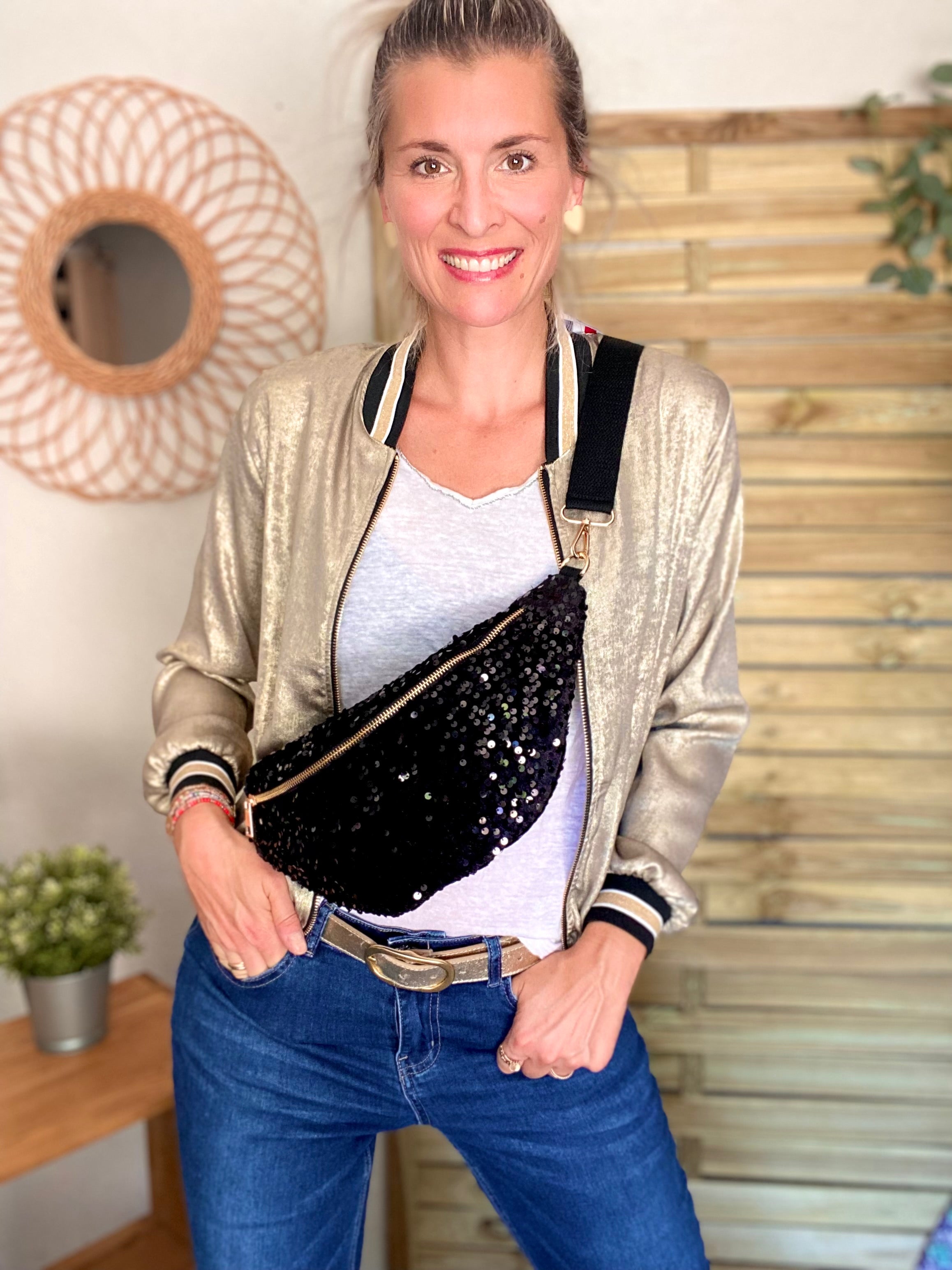 Sac banane L velours à sequins Ciao Boum- TAYLOR - Noir