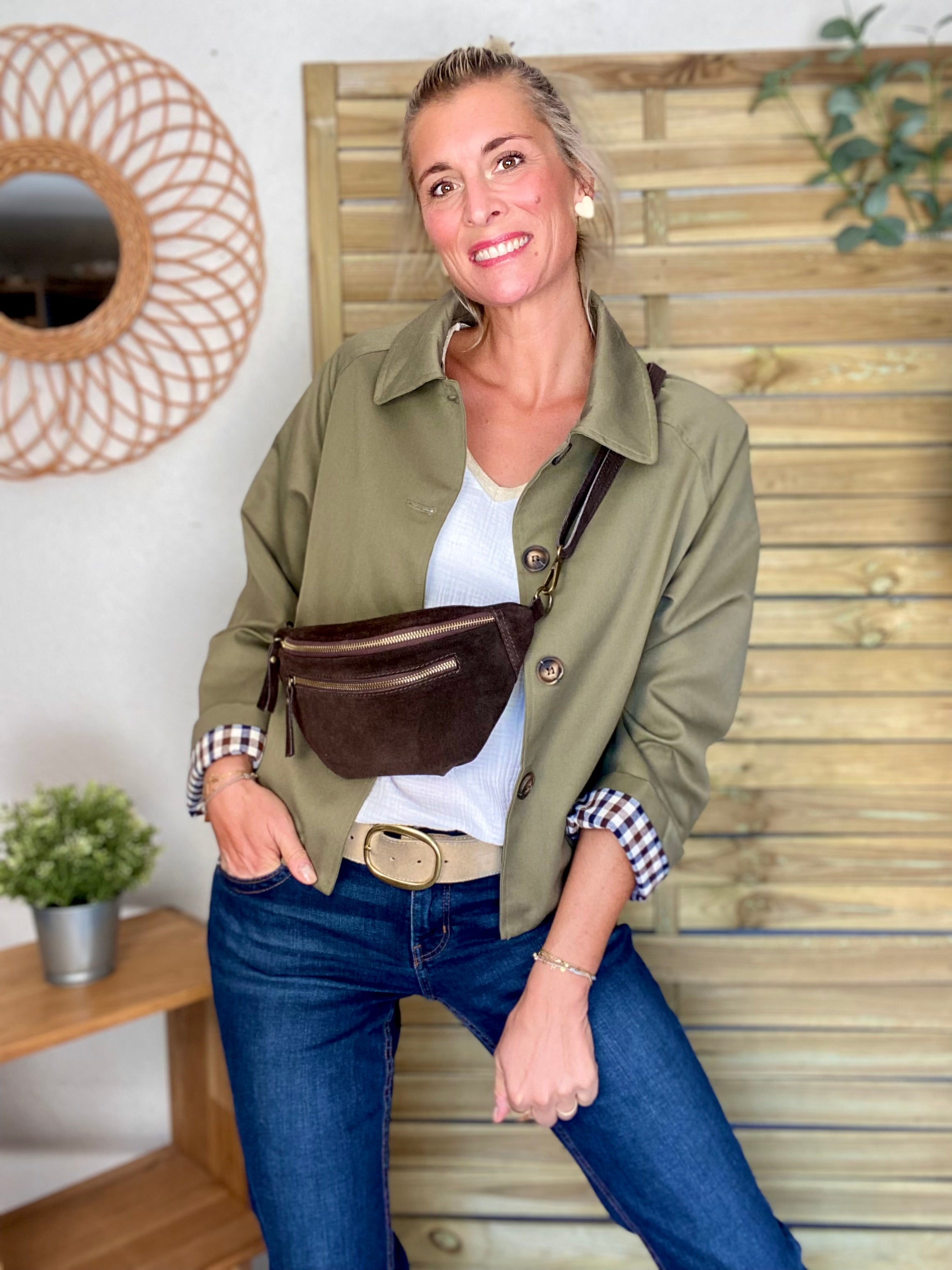 Veste Trench en coton avec vichy - YSEULT court Kaki