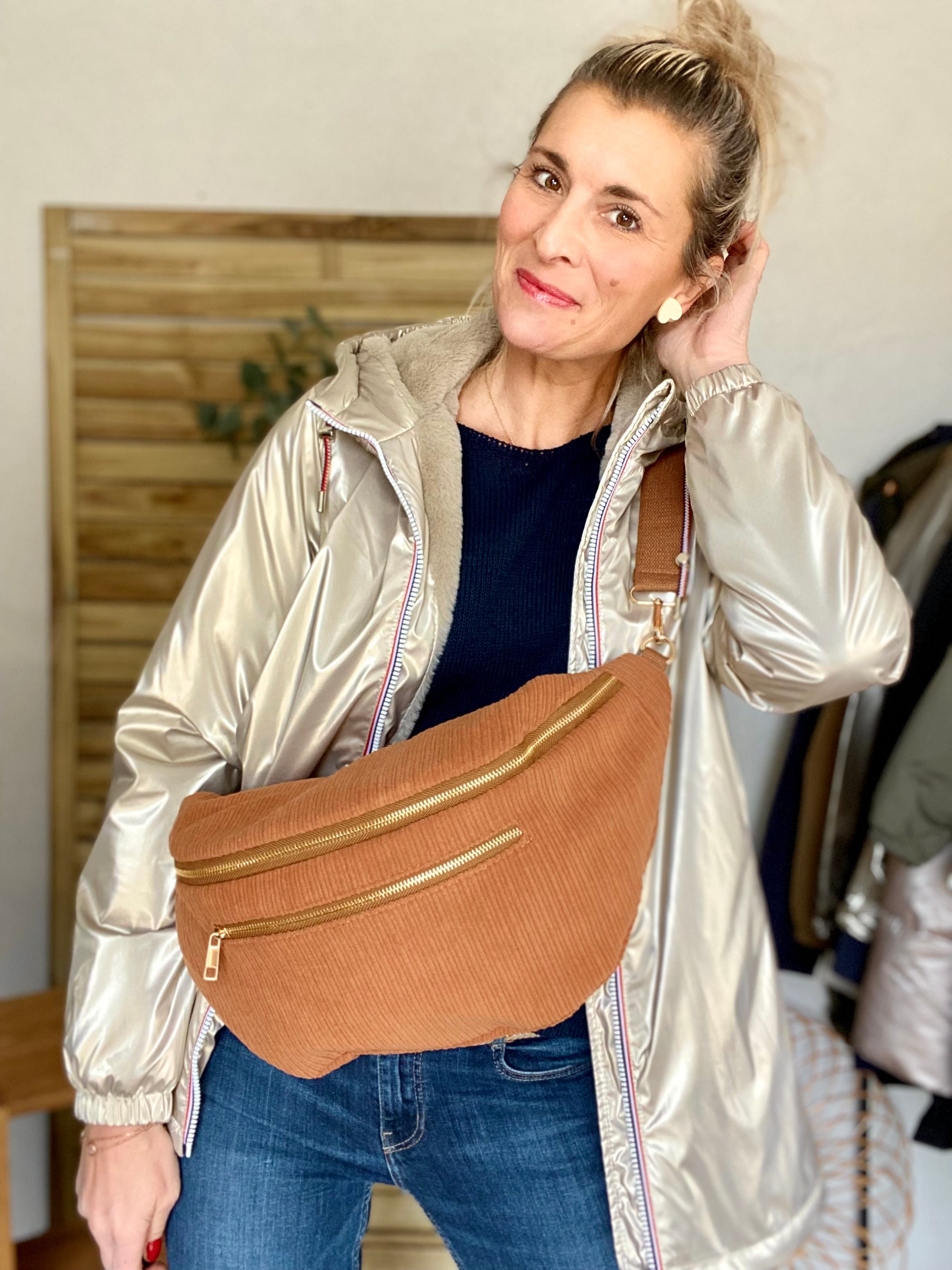 Sac banane XXL Velours côtelé  Ciao Boum MOLLY -  Camel