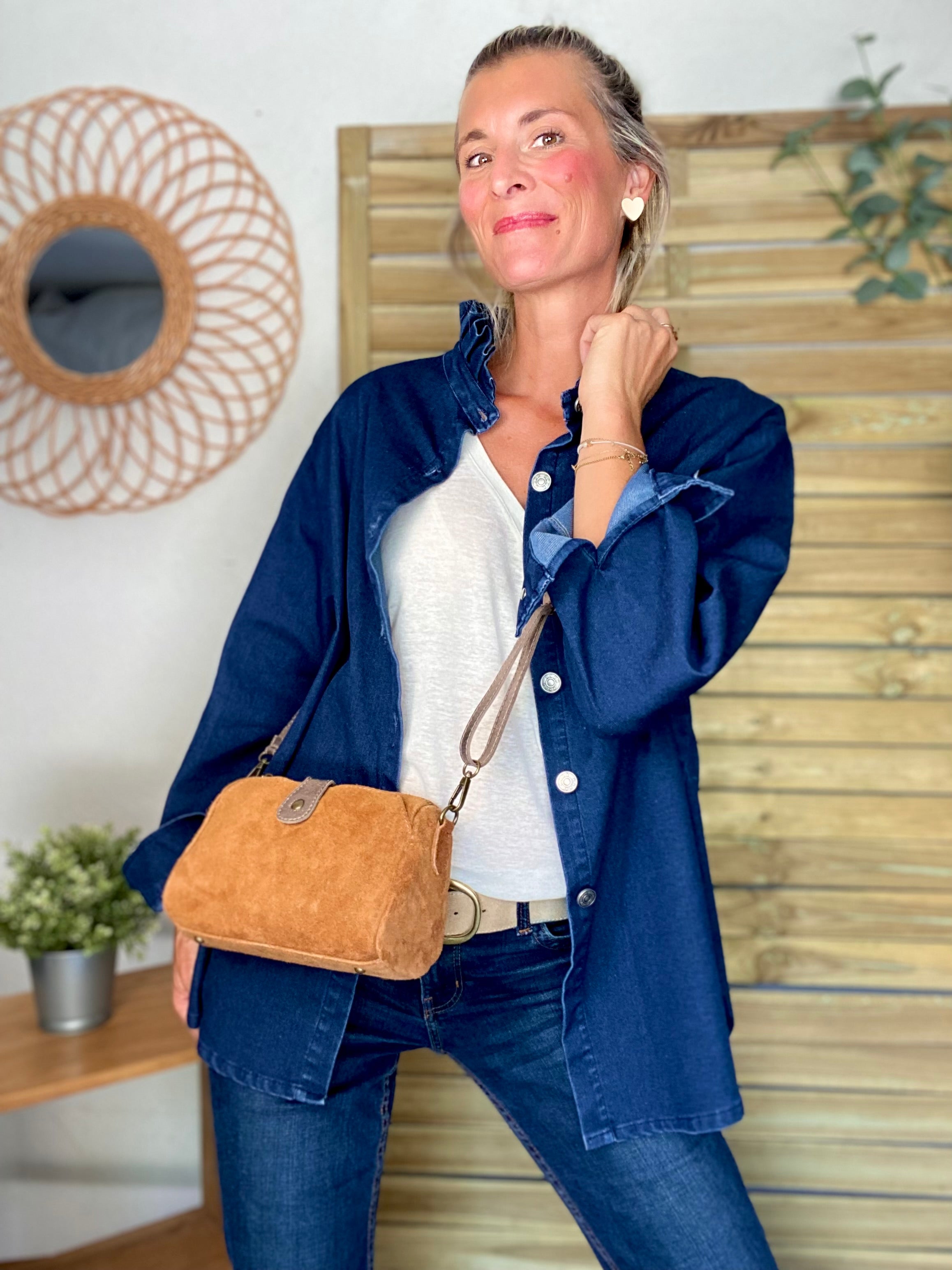 Sac bandoulière en cuir EZRA - Camel/Bronze