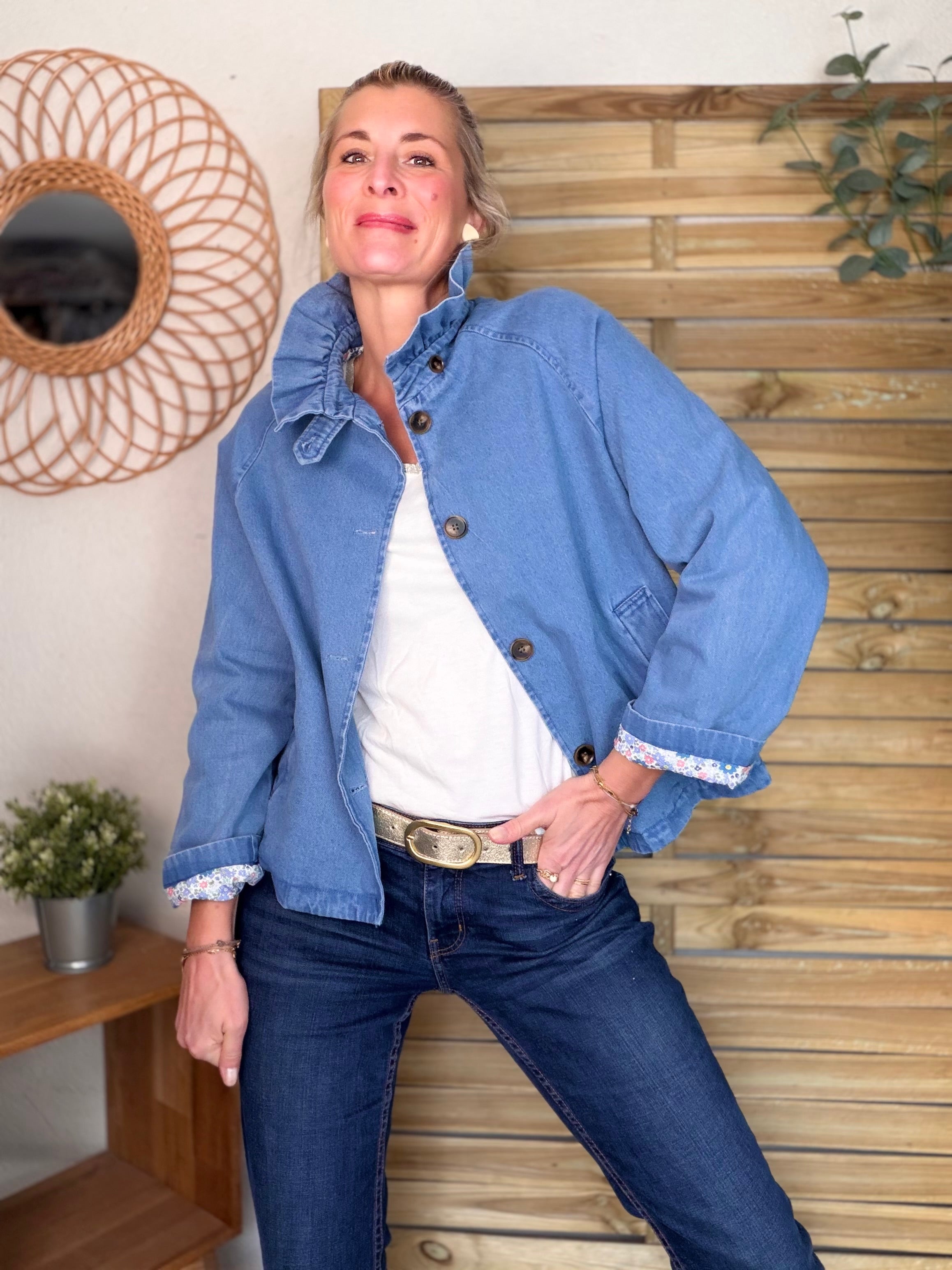 Veste Denim col victorien avec Liberty - VICKY Jean