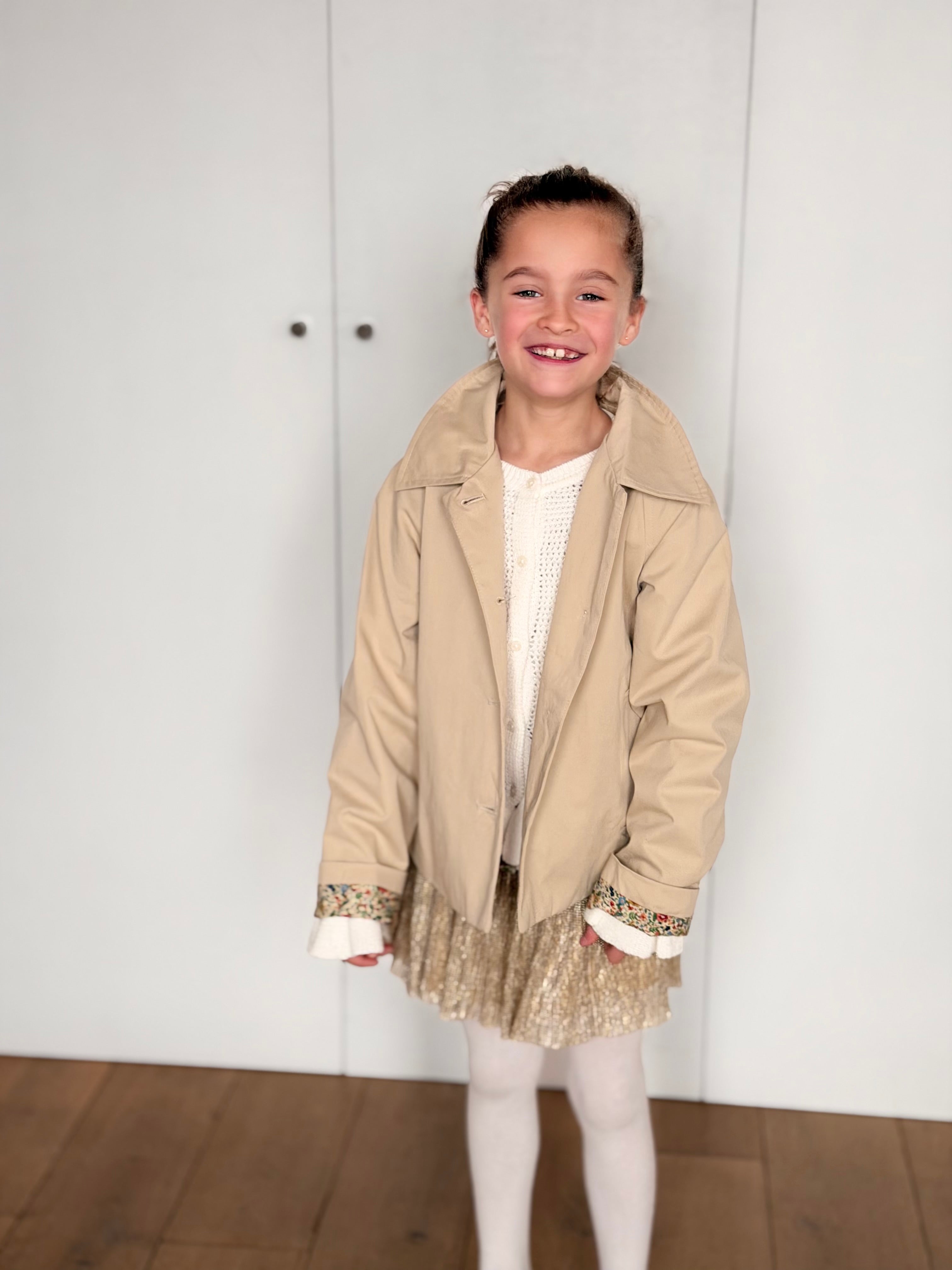 Veste Trench en coton beige avec Liberty - MARION (Taille 2 ans à la Taille L)
