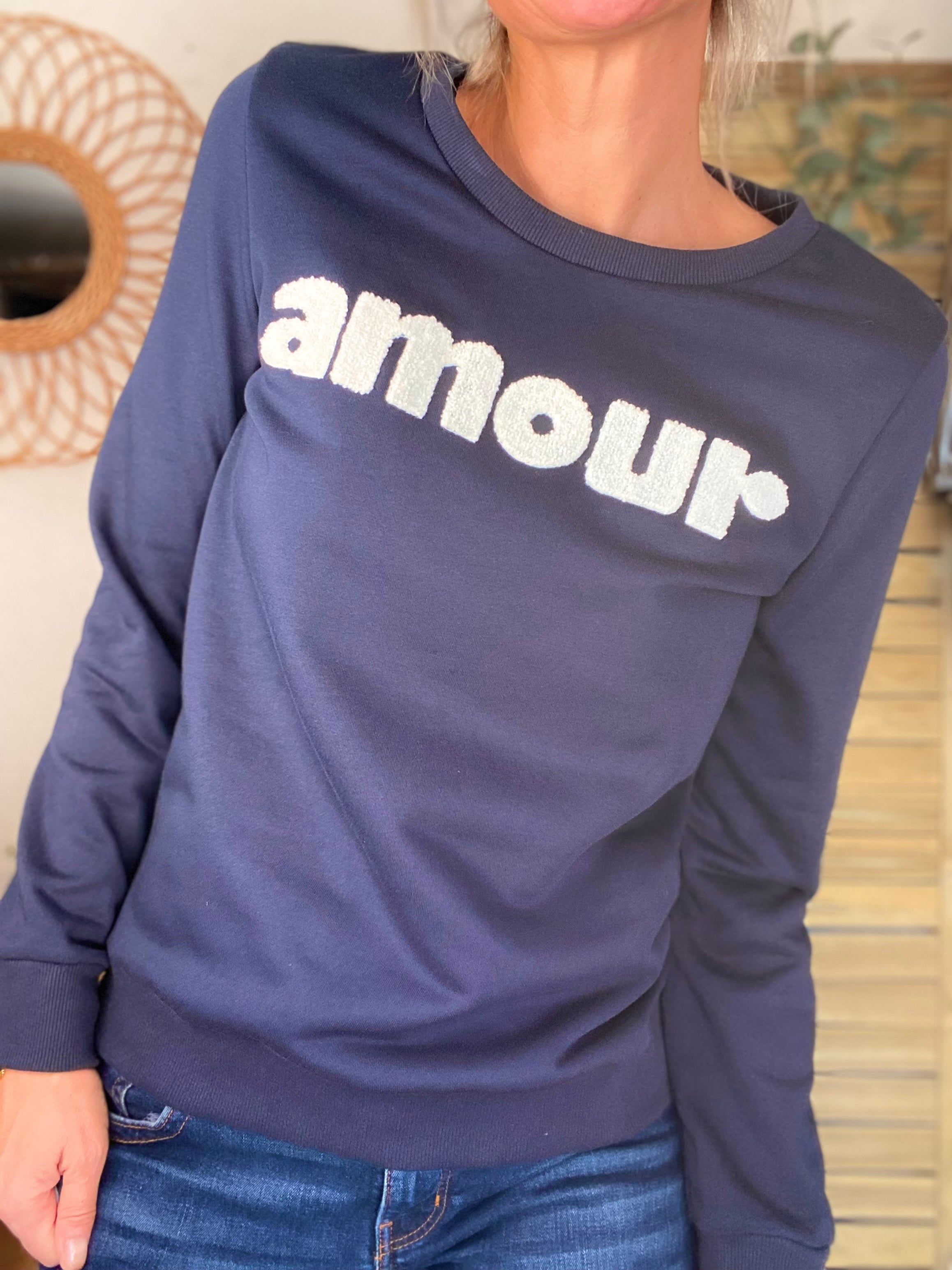 Sweat amour DORIA - Bleu marine / Blanc