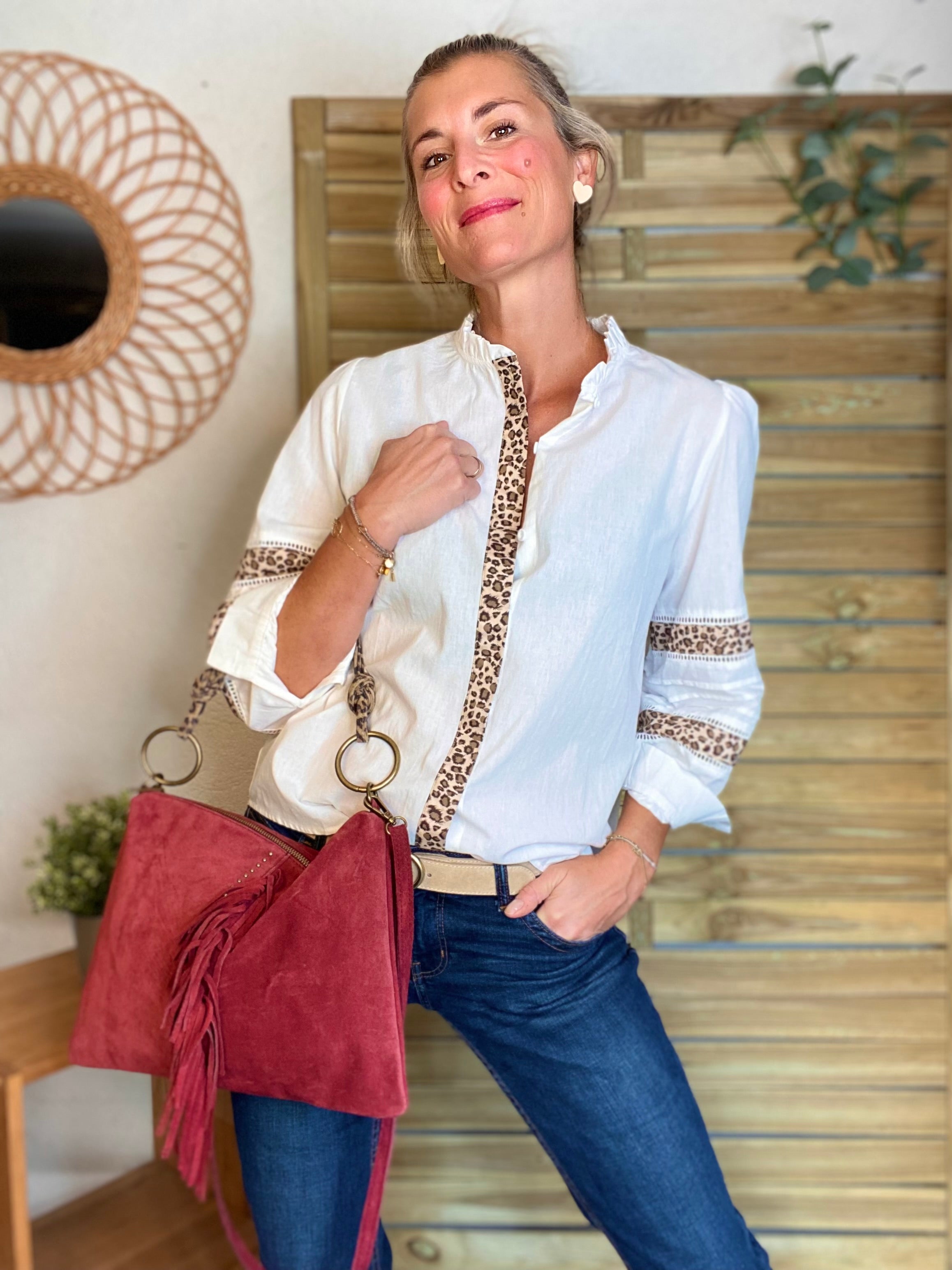 ⚡️ ARRIVAGE - Chemise coton détails Léo 🐆 SCARLETT Blanc