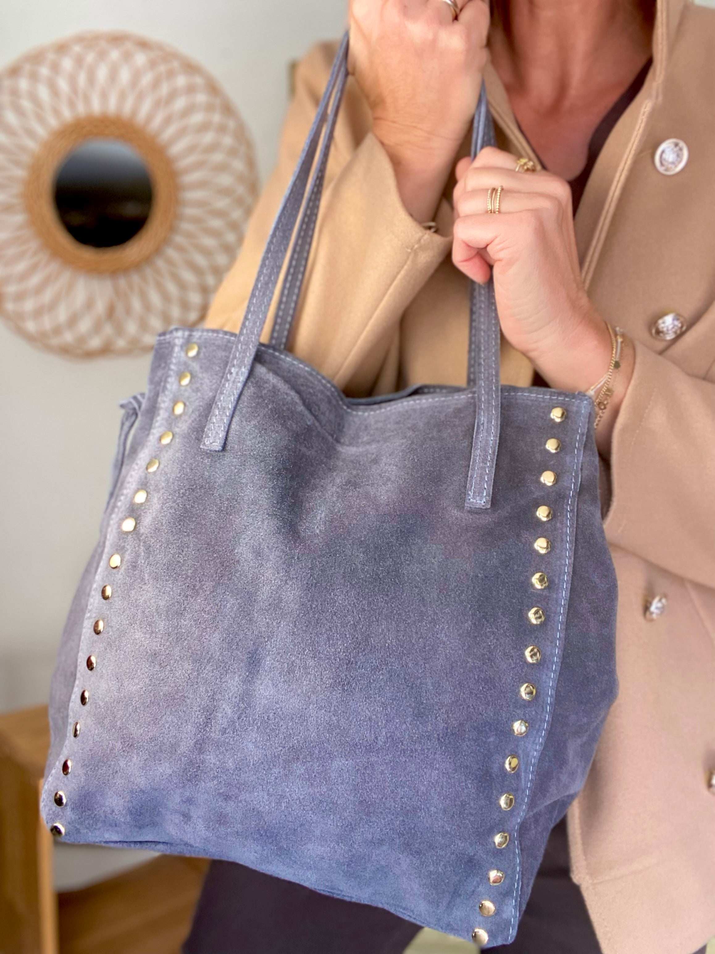⚡️PÉPITES FRIDAY - Sac en cuir daim avec clous - Gris foncé - COURTNEY