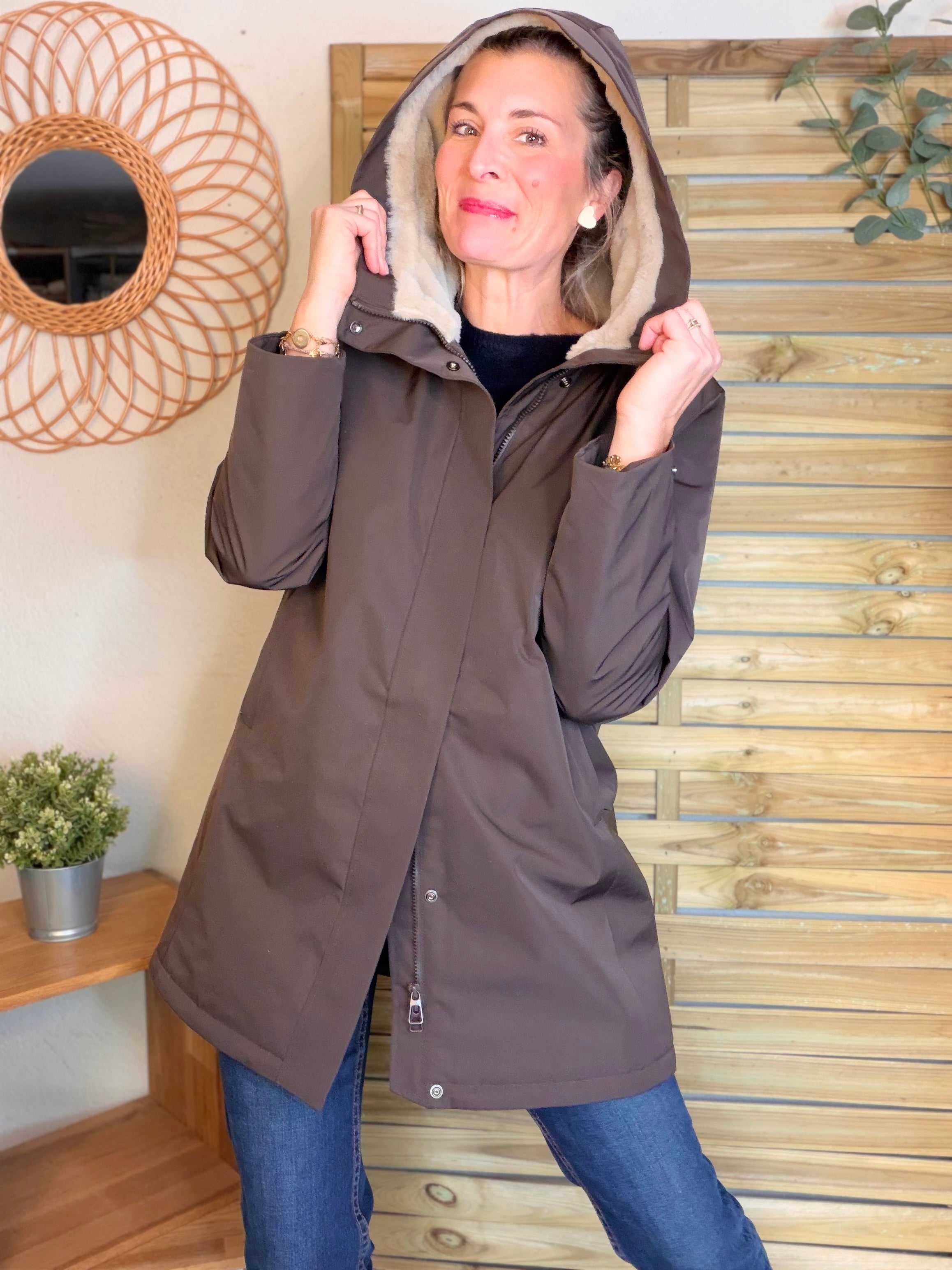 Parka fourrée imperméable AMBRE - Chocolat / Beige - LAURA JO