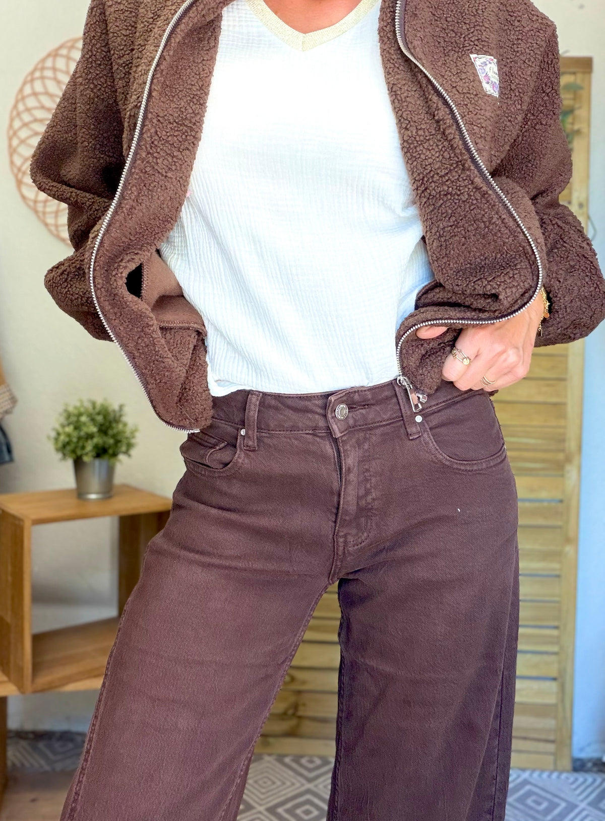 Pantalon Jean coupe barrel LÉON Chocolat