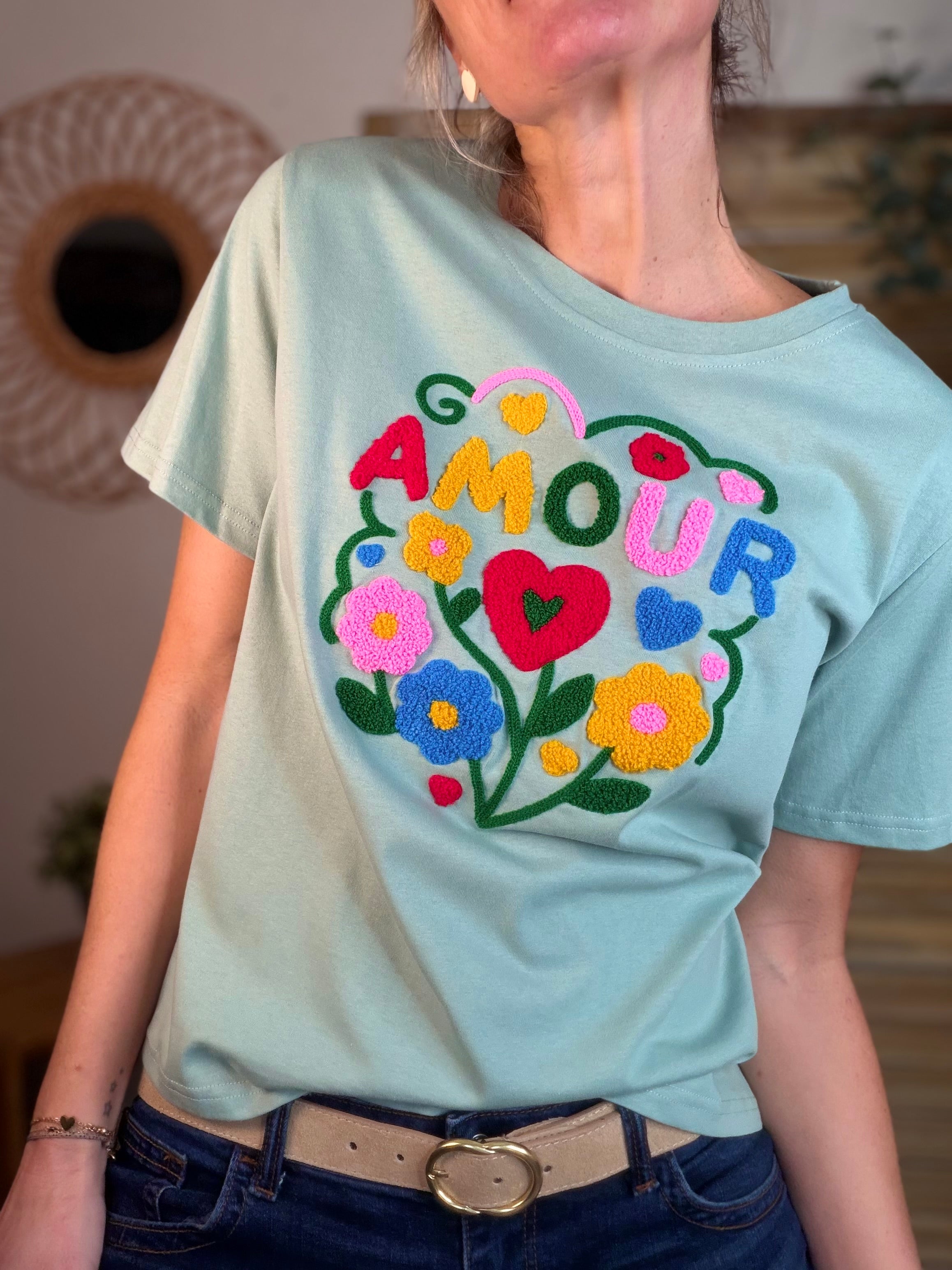 Tee shirt amour fleuri ARYA Vert sauge